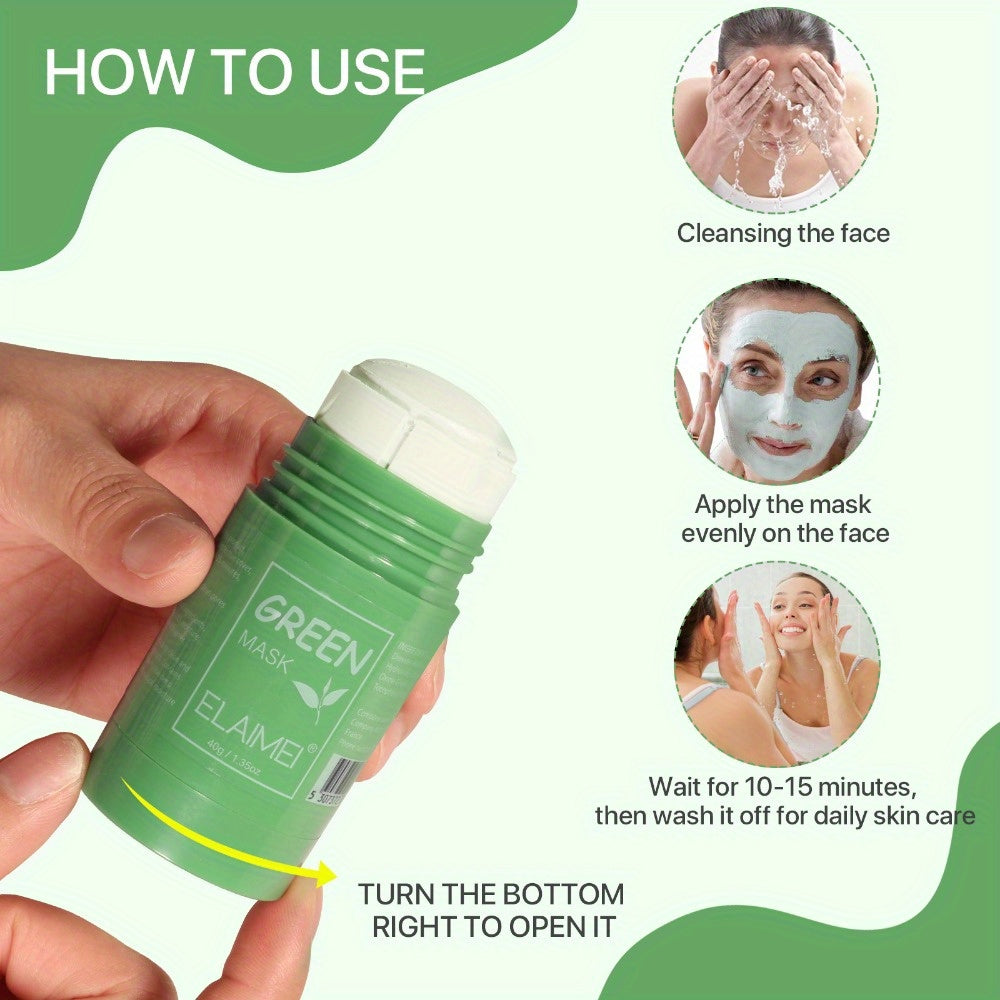 Elaimei 3 Piece Green Tea Cleansing Solid Mask Stick for Pore Cleansing Moisturizing Oil Control and Skin Beautification
