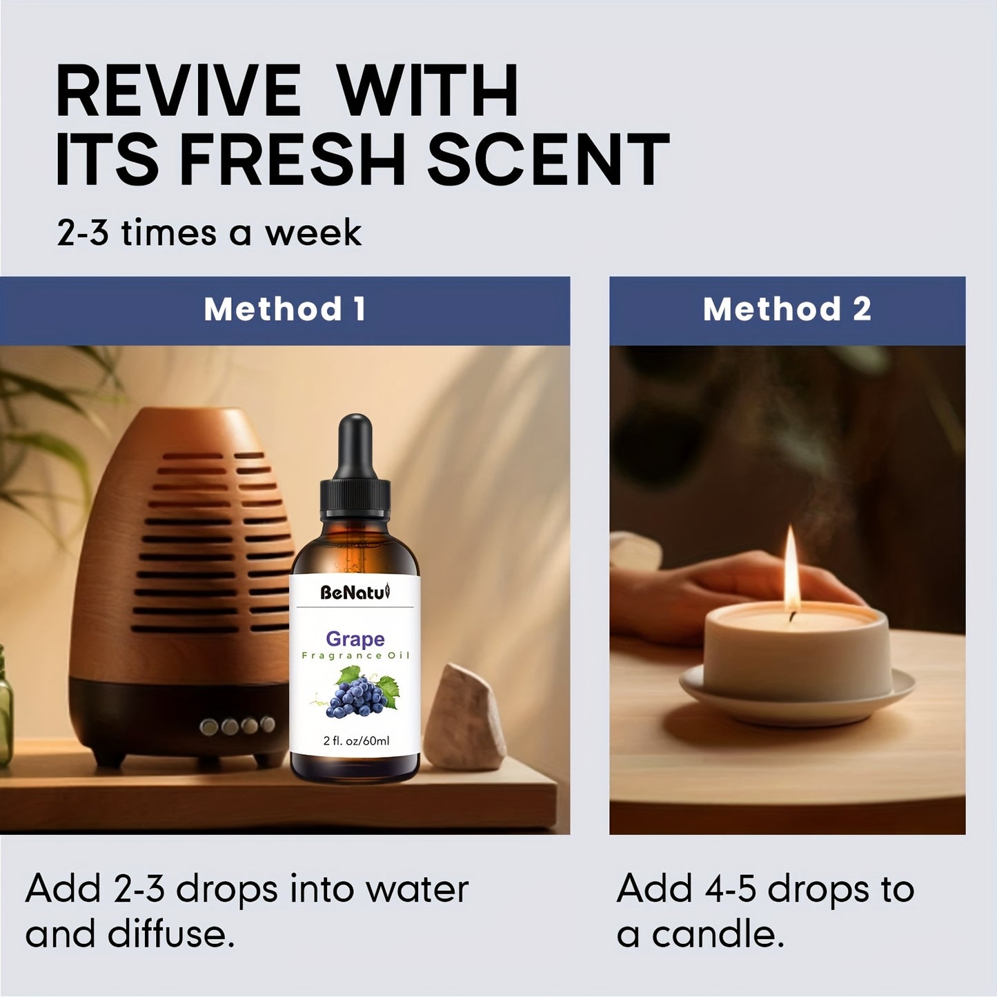 2.03 Ounce Grape Fragrance Essential Oil Premium Fruit Scent for Diffusers Humidifiers Candle Making and Sachet Bags Long Lasting Aromatherapy Oil with Dark Amber Glass Bottle and Dropper Cap