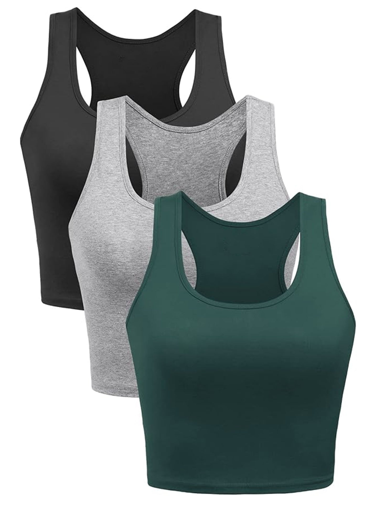 Women's Black/Grey/Green Three-color Combination Short Exposed Belly Yoga Casual Sports Vest