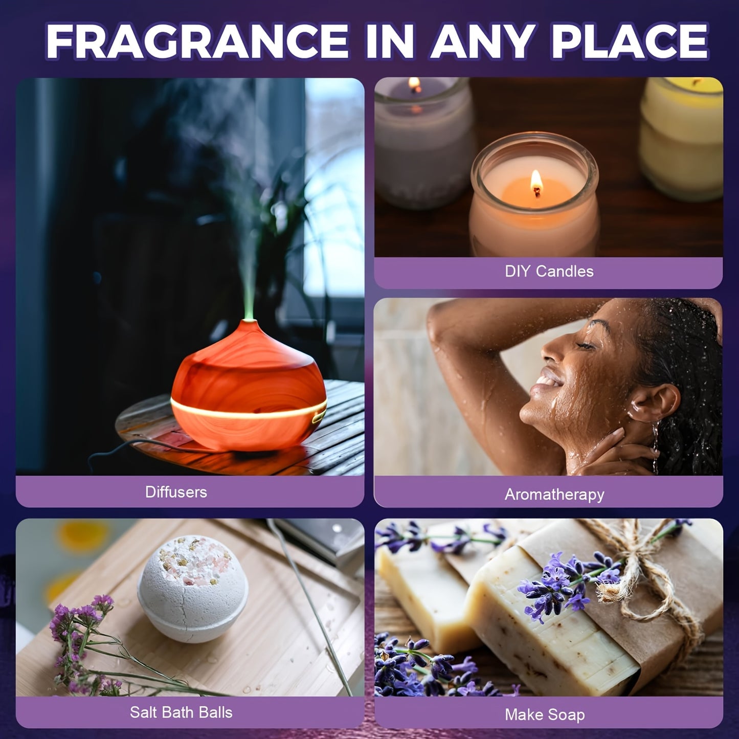 Essential Oils Set Scented Fragrance Oil Kit for Diffuser Sweet Dreams Calm Mind Relax Lavender Cherry Blossom Vanilla 6x0.34oz Gift