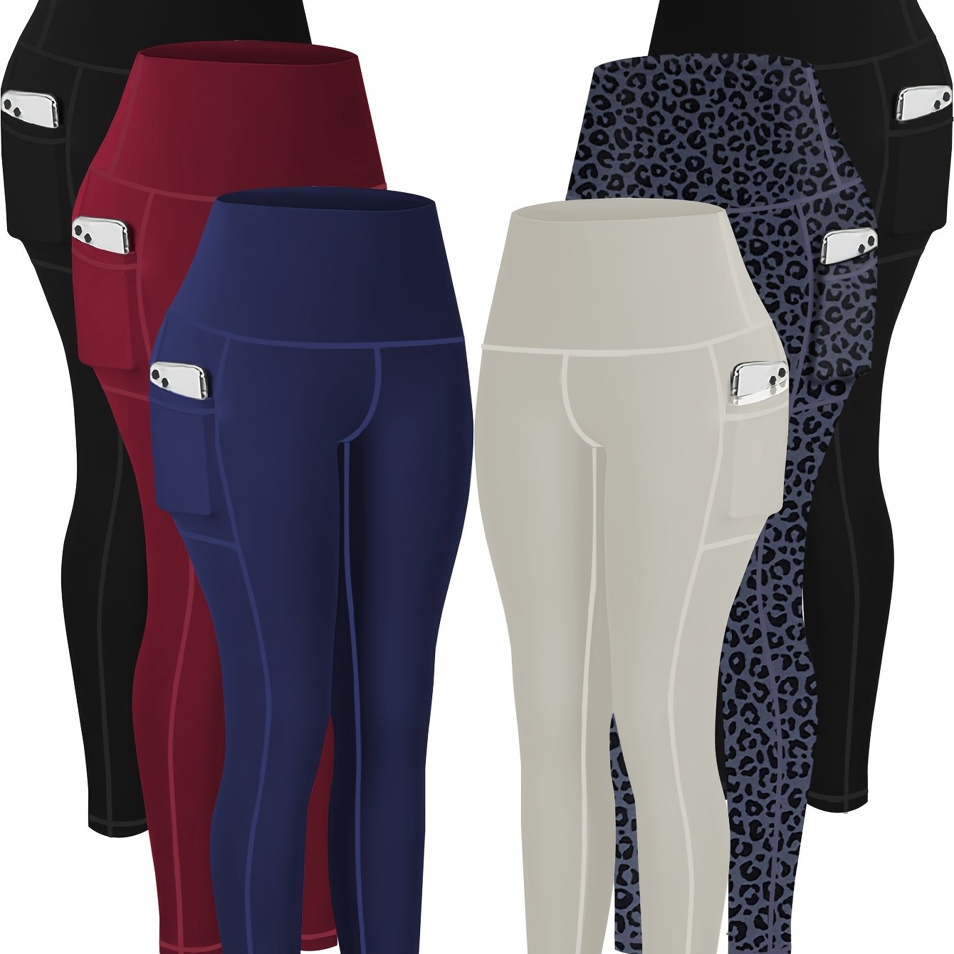 6pcs Plus Size High-Waist Yoga Leggings with Pockets - Tummy Control, Butt Lift