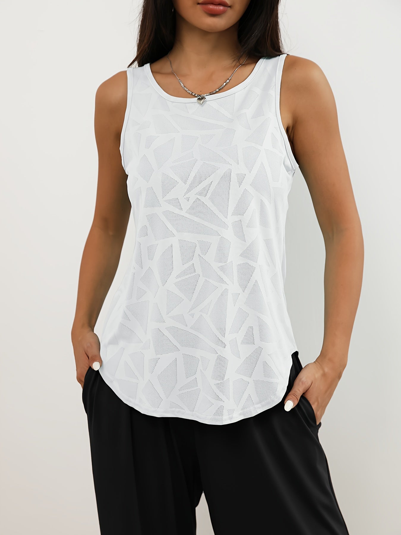 3pcs Women's Geometric Pattern Hollow Out Sports Tank Tops,