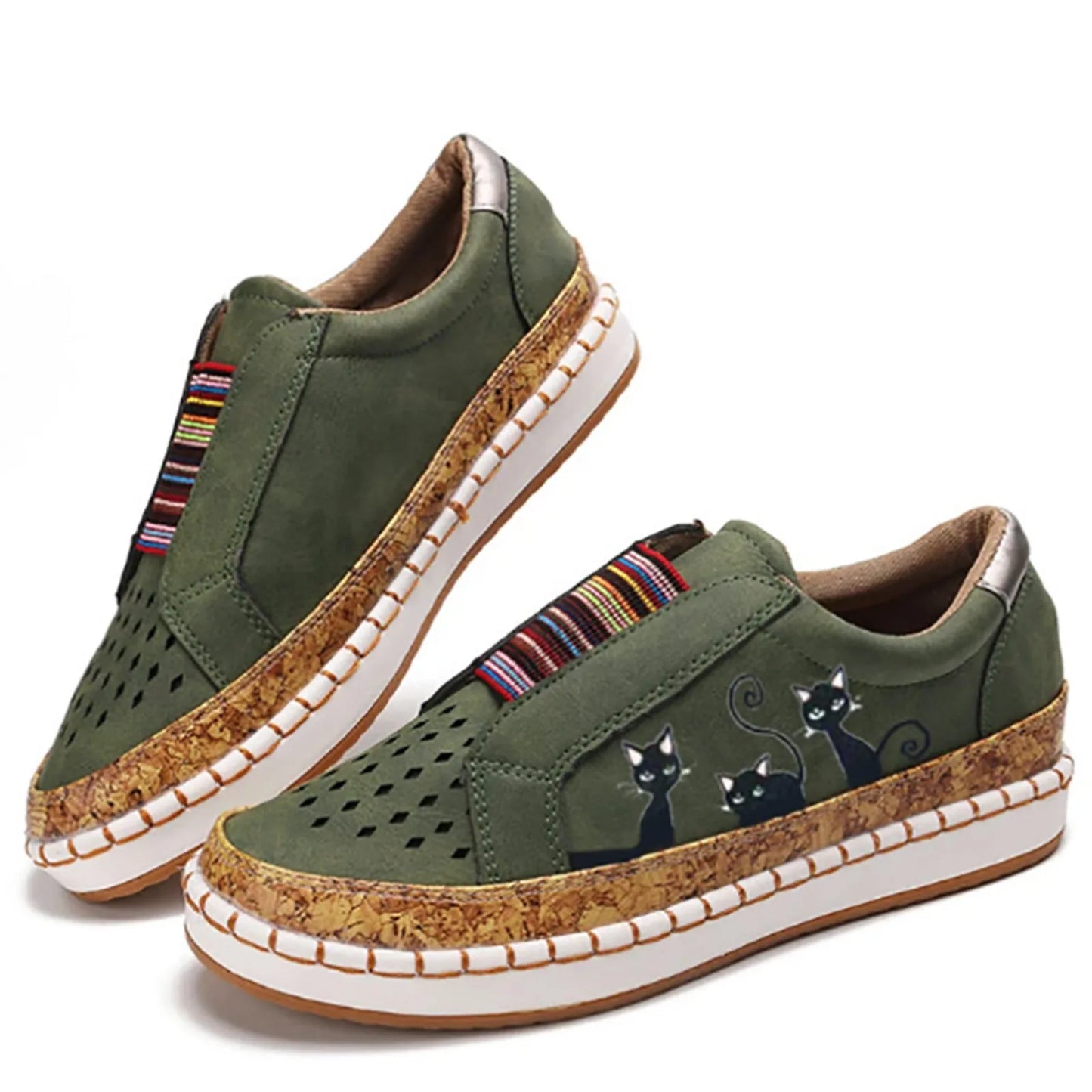 2021 Trainers Canvas Flat Shoes Women Casual Elastic Overshoes Cat Print Single Vulcanize Shoes Women Summer Autumn Sneakers