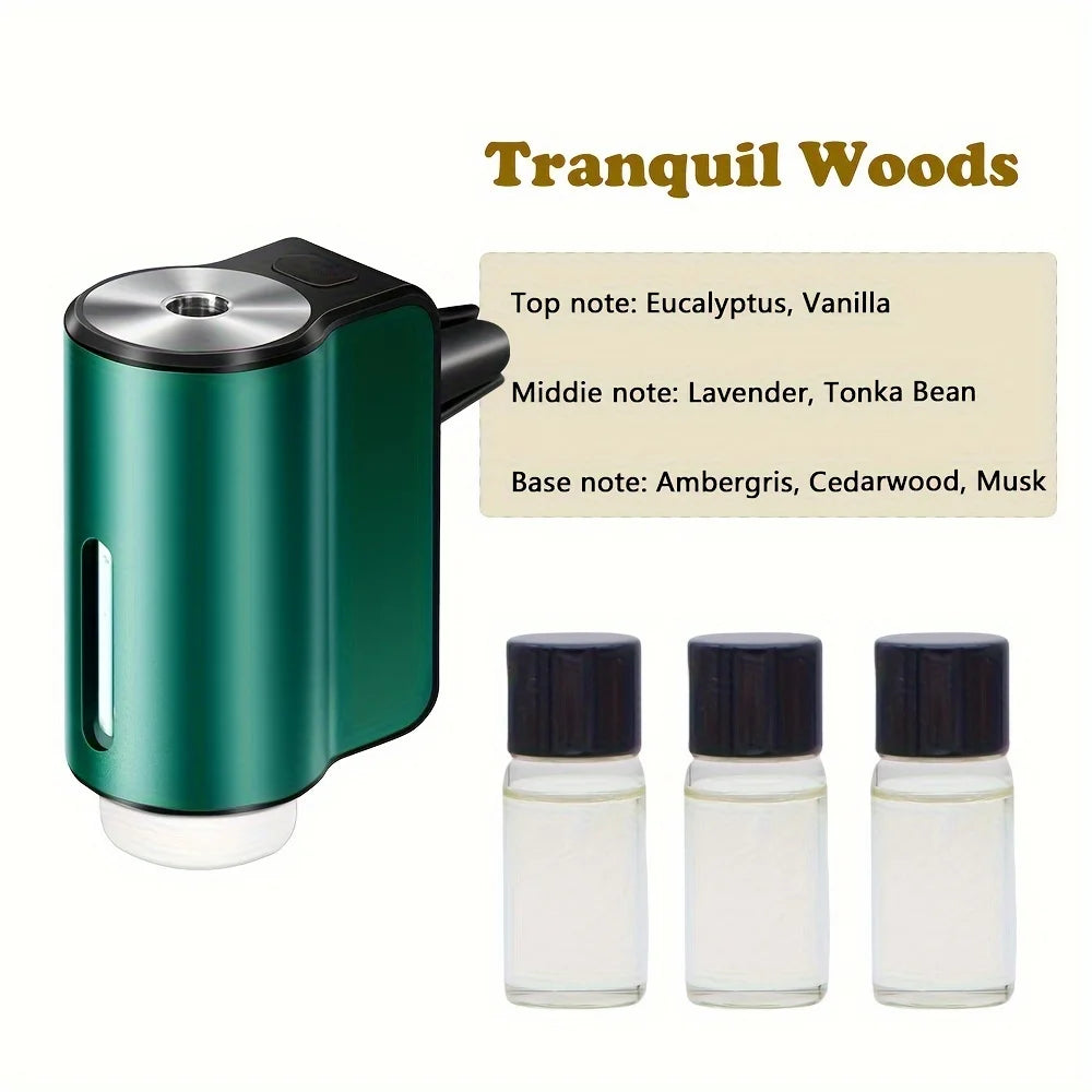 Three Adjustable Smart Car Air Aromatherapy Diffuser, Essential Oil Humidifier Fragrance Car Air Fresheners。