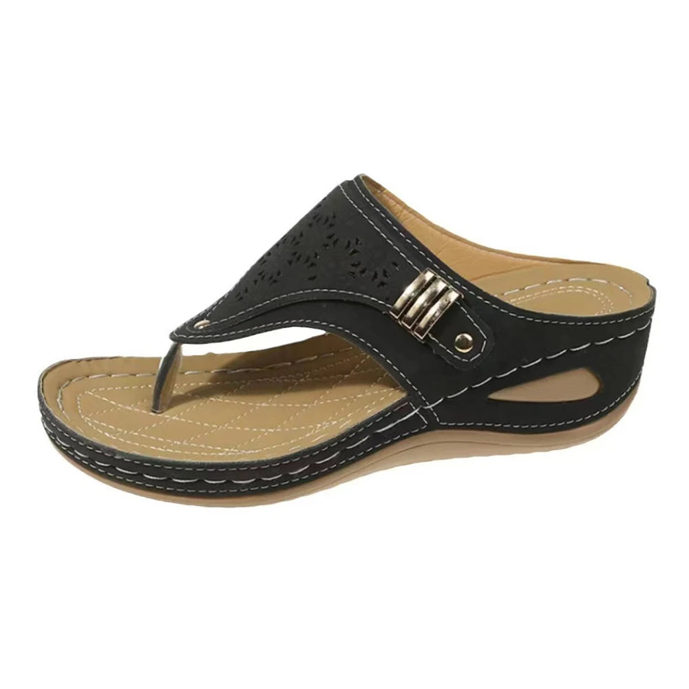 Women Orthopedic Casual Wedge Sandals Breathable Thick Sole Beach Shoes Comfortable Clip Toe Sandals for Outdoor Travel