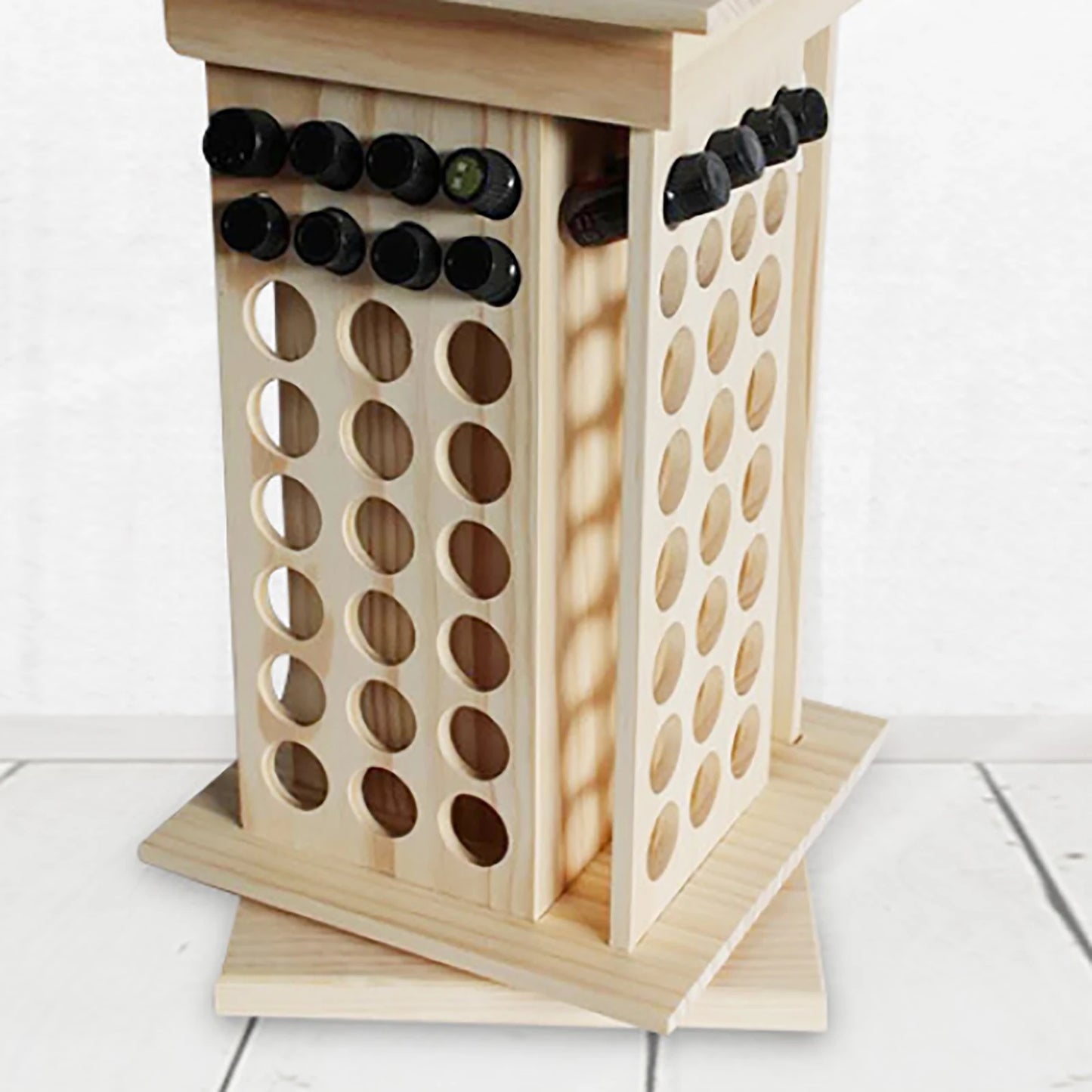 Wood Rotating Essential Oil Bottle Holder Classification Display Stand Rack