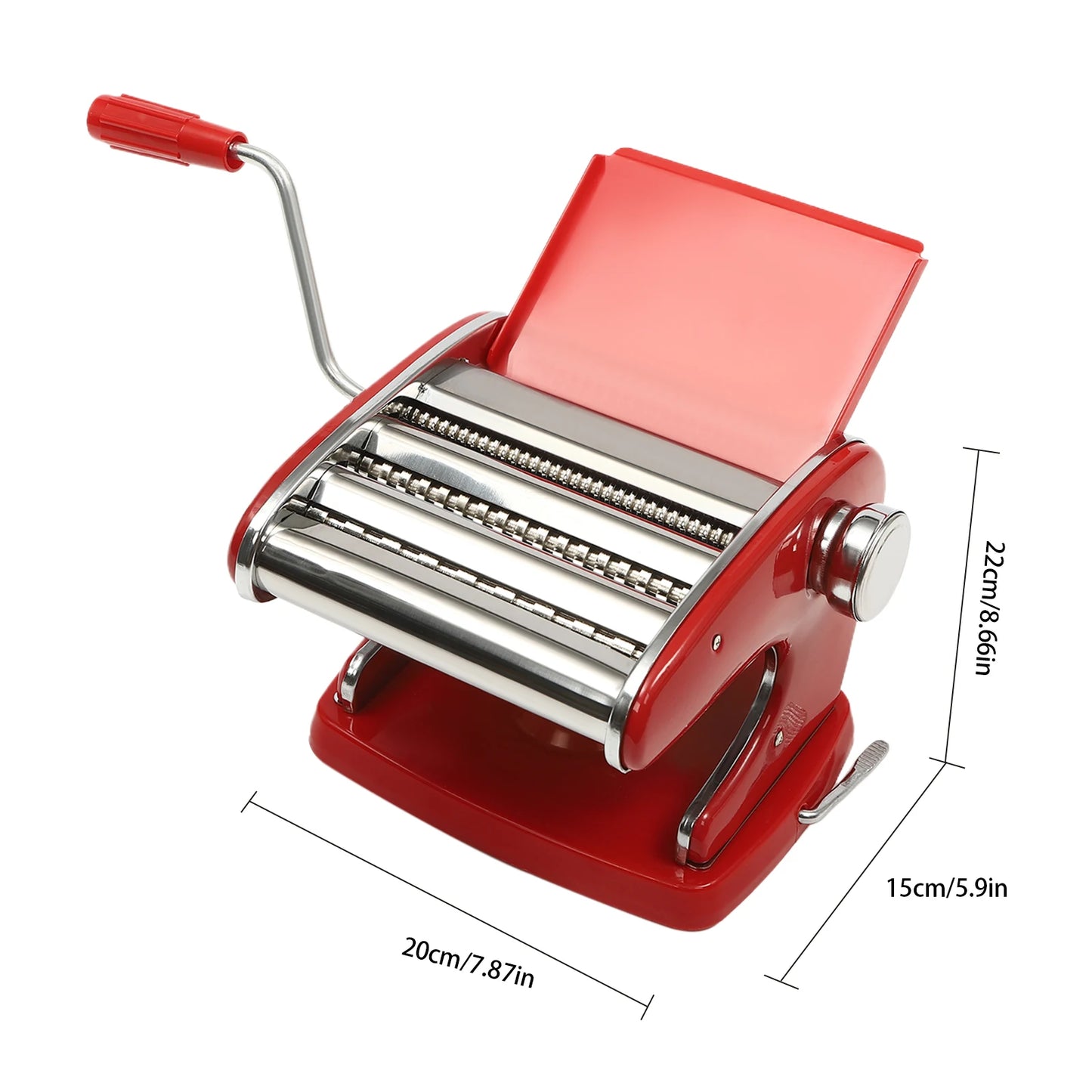 Manual Pasta Maker Machine Stainless Steel Thickness Settings Suction Cup with 6 Adjustable Red