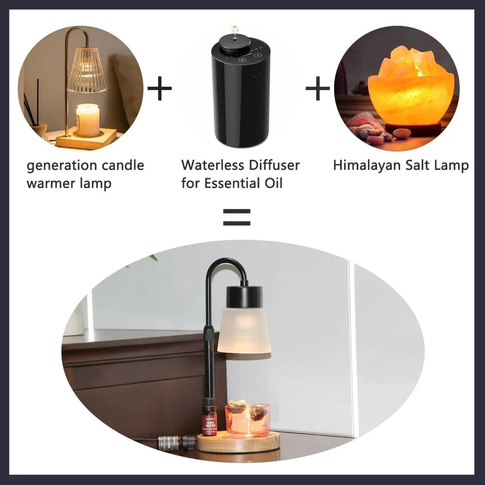 Candle Warmer Lamp with Essential Oil Diffuser,Adjustable Height,Timer & Dimmer, Vintage Electric Wax Warmer for Scented Candles