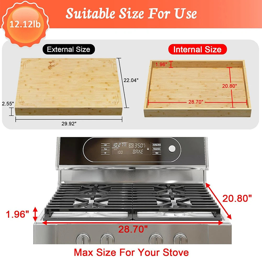 Bamboo Stove Top Cover and Cutting Board Multi-Purpose Noodle Board Stove Cover Space-Saving Kitchen Sink Cover for Gas Stovetop