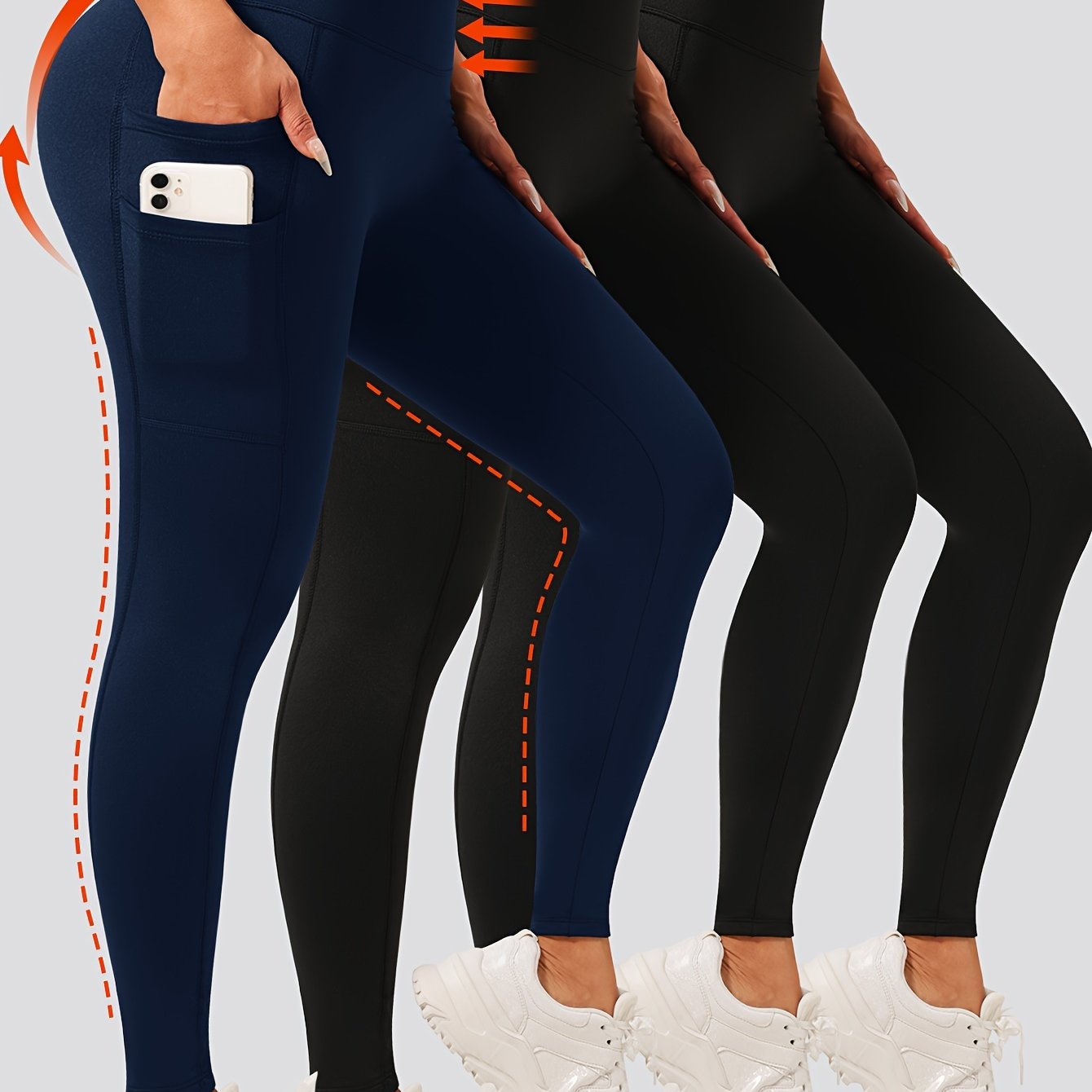 Women's 3Pcs High-Waisted Yoga Leggings With Pocket