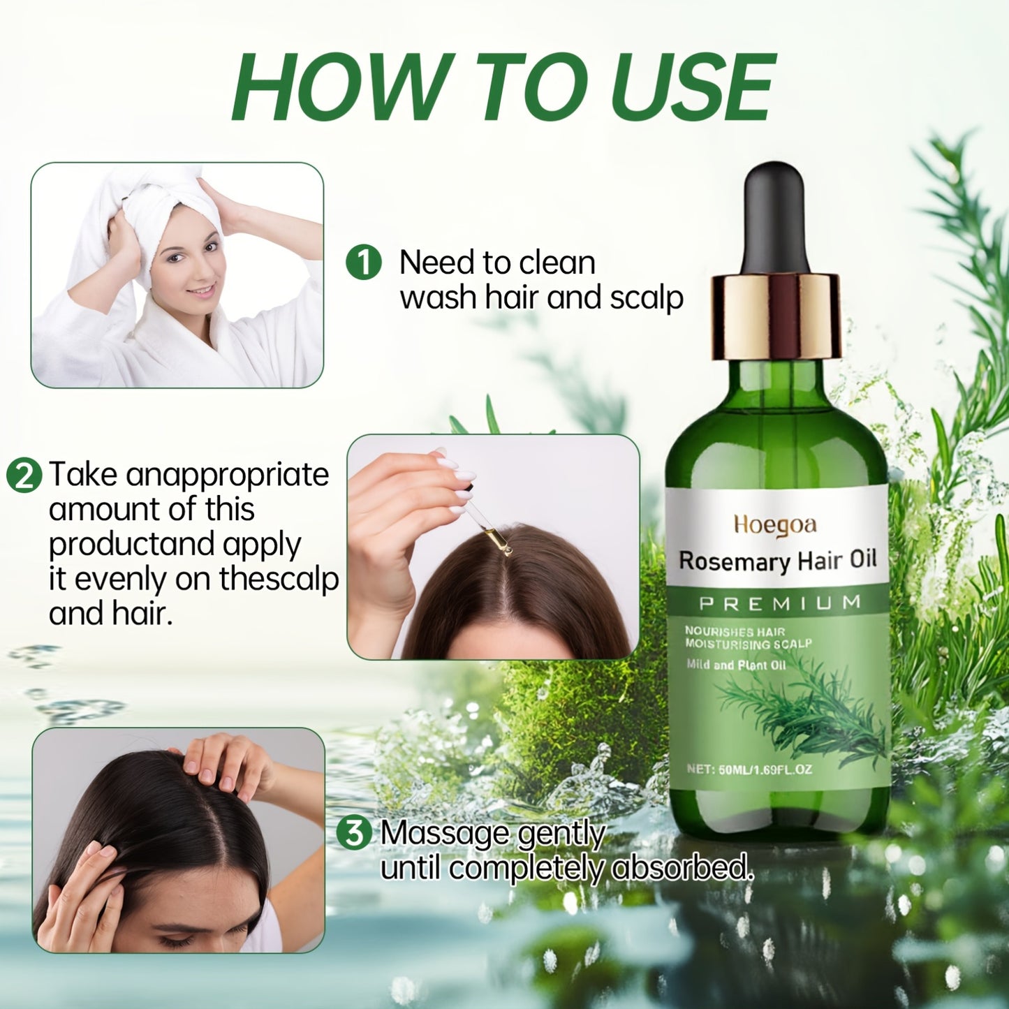 50ml Rosemary Oil Hair Essential Oil with Batana Oil and Castor Seed Oil for Scalp Care and Frizzy Damaged Hair Strengthening and Volume Enhancing Formula