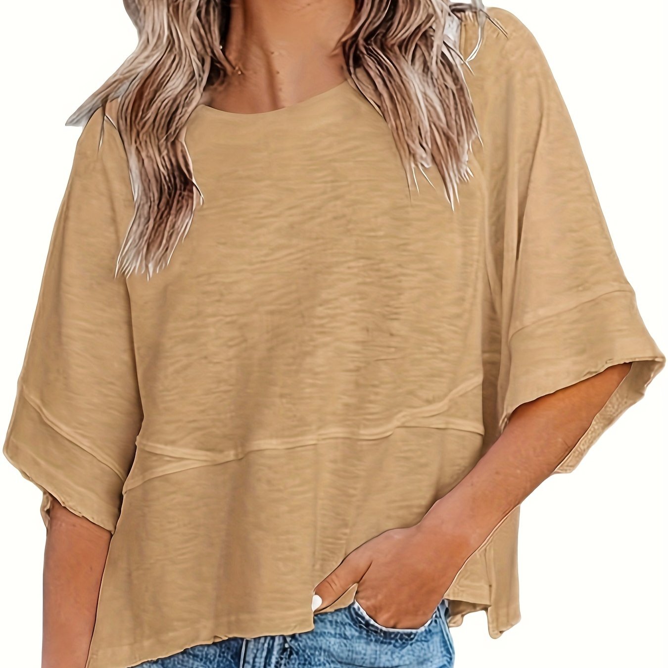 Solid Crew Neck Loose Basic T-shirt for Casual Wear