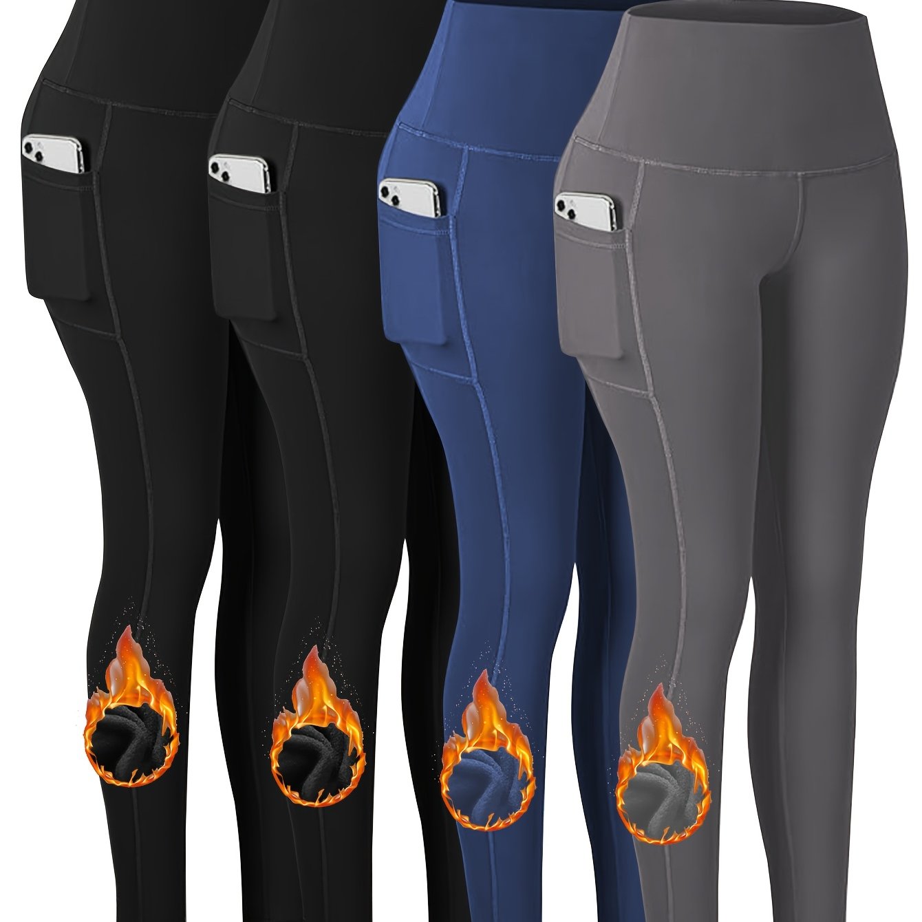 Plus Size 4pcs Set Sports Leggings, Thickened Yoga Pants With Fleece For Running,