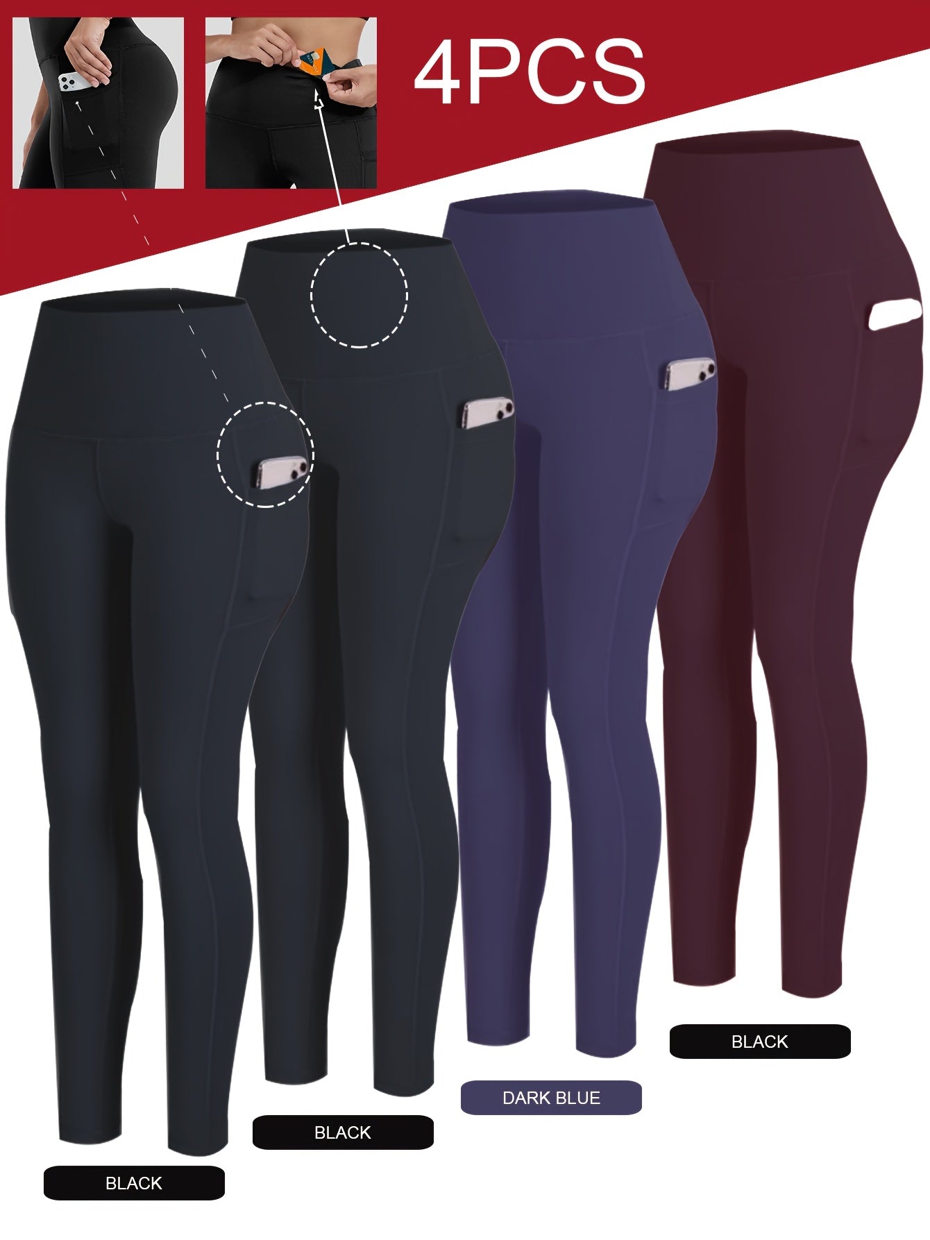 PRO-FiT Women'S 4pcs Set Of Sports Leggings, Abdominal Control, Butt Lift, Nine-point Printed Yoga Pants