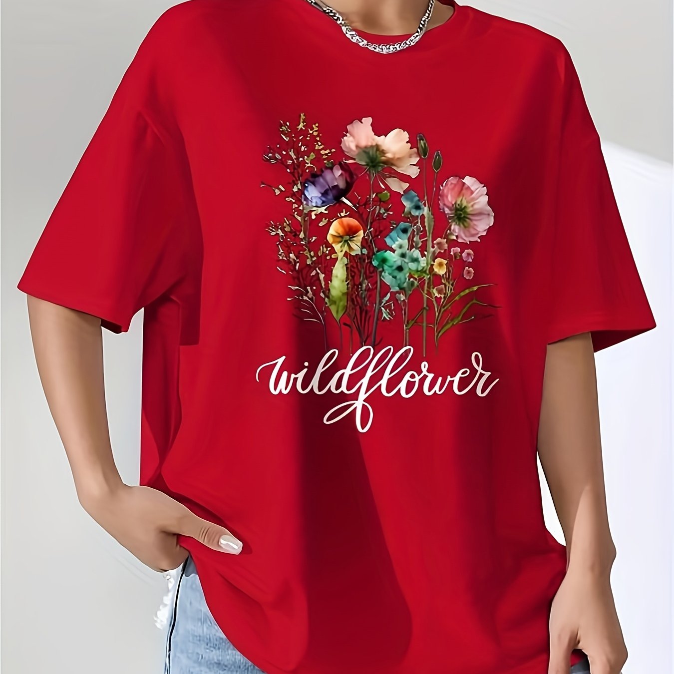 Wildflower Graphic Women's T-Shirt - Soft Short Sleeve Round Neck Casual Top, Vibrant Floral Print, Lightweight & Comfortable for Spring and Summer