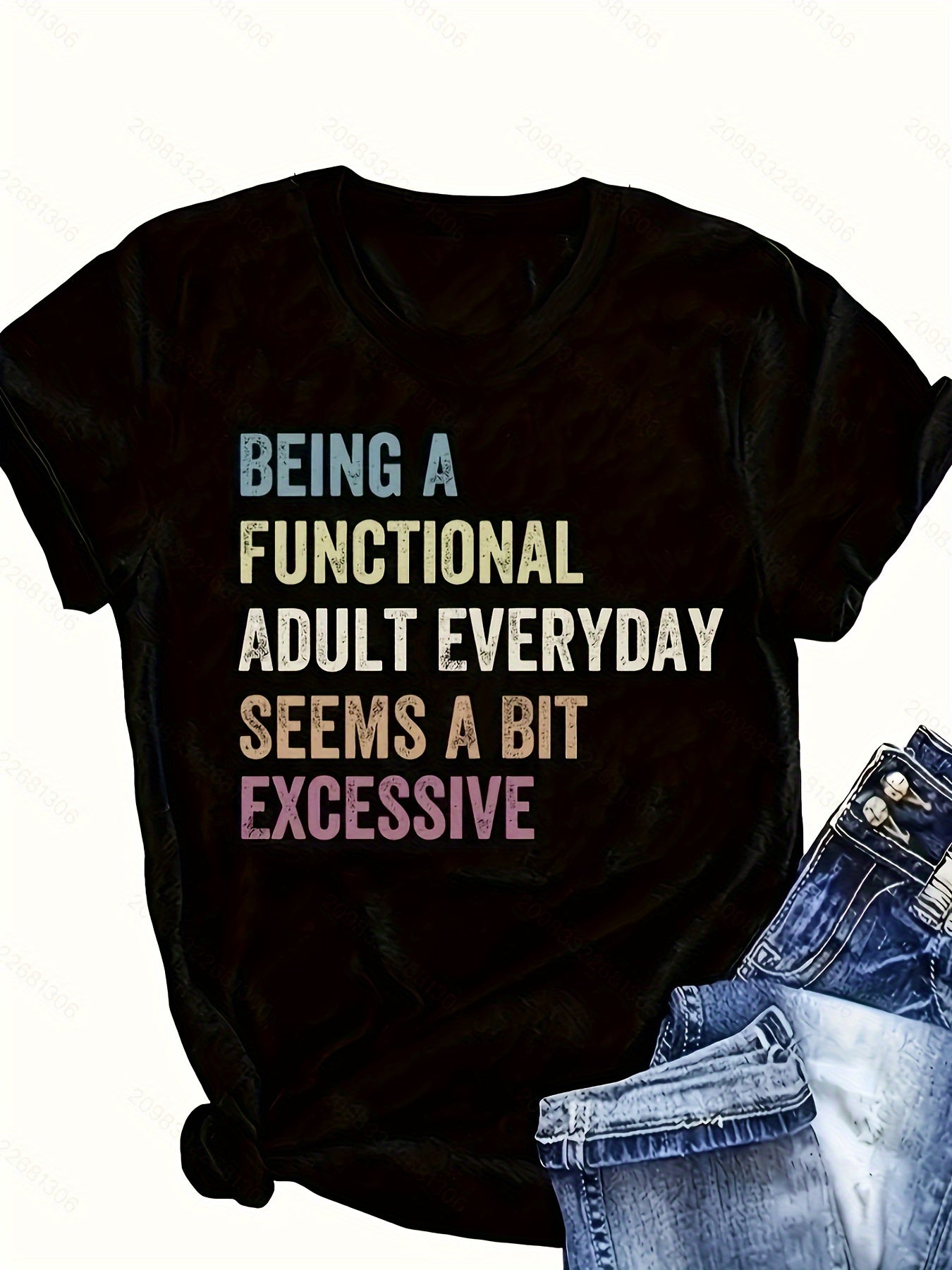 Letter Print T-shirt, Short Sleeve Crew Neck For Women