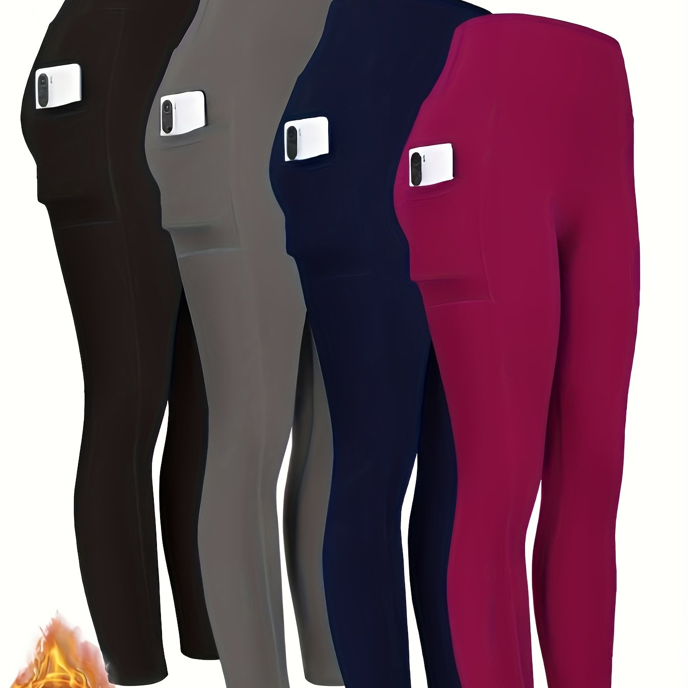 Women's High-Waisted Fleece-Lined Yoga Leggings with Pockets