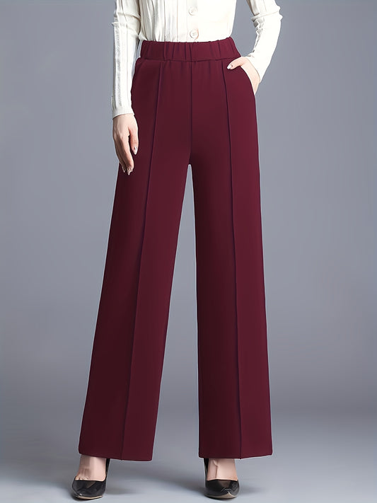 Elegant Maroon High-Waist Straight-Leg Pants for Women