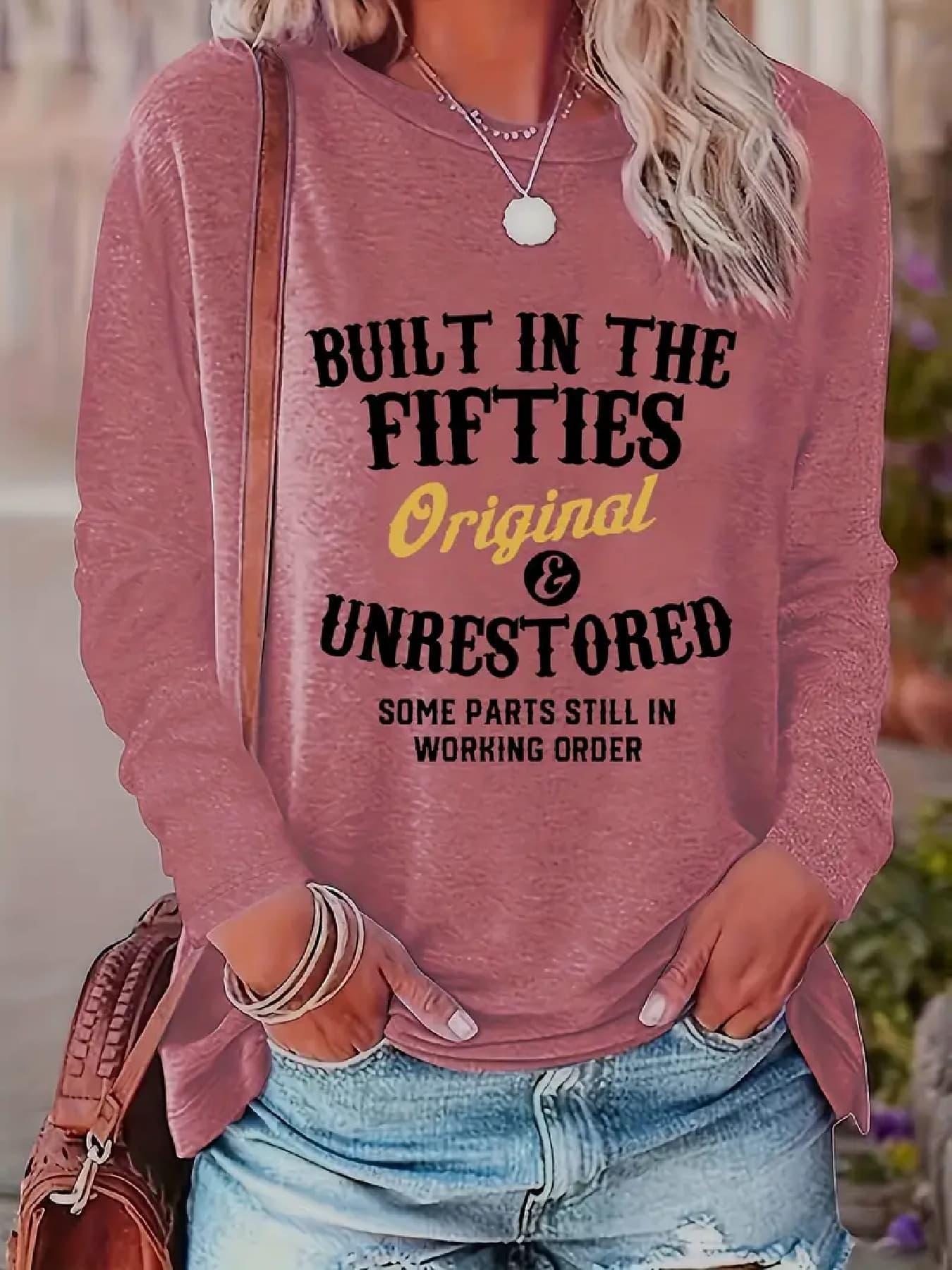 Letter Printed Women'S T-Shirt Fun Print - Comfortable Long Sleeved Round Neck - Perfect Choice for Spring And Autumn Casual Wear