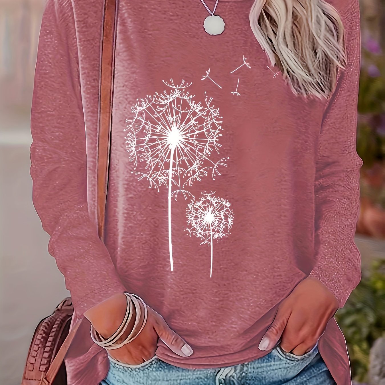 Vibrant Dandelion Print Crew Neck T-Shirt