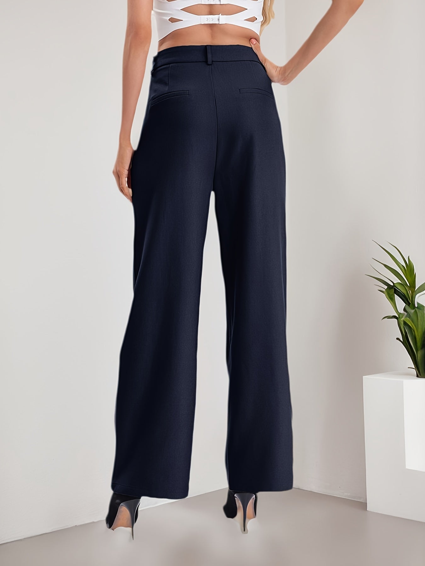 Elegant Navy Blue Wide Leg Pants for Women