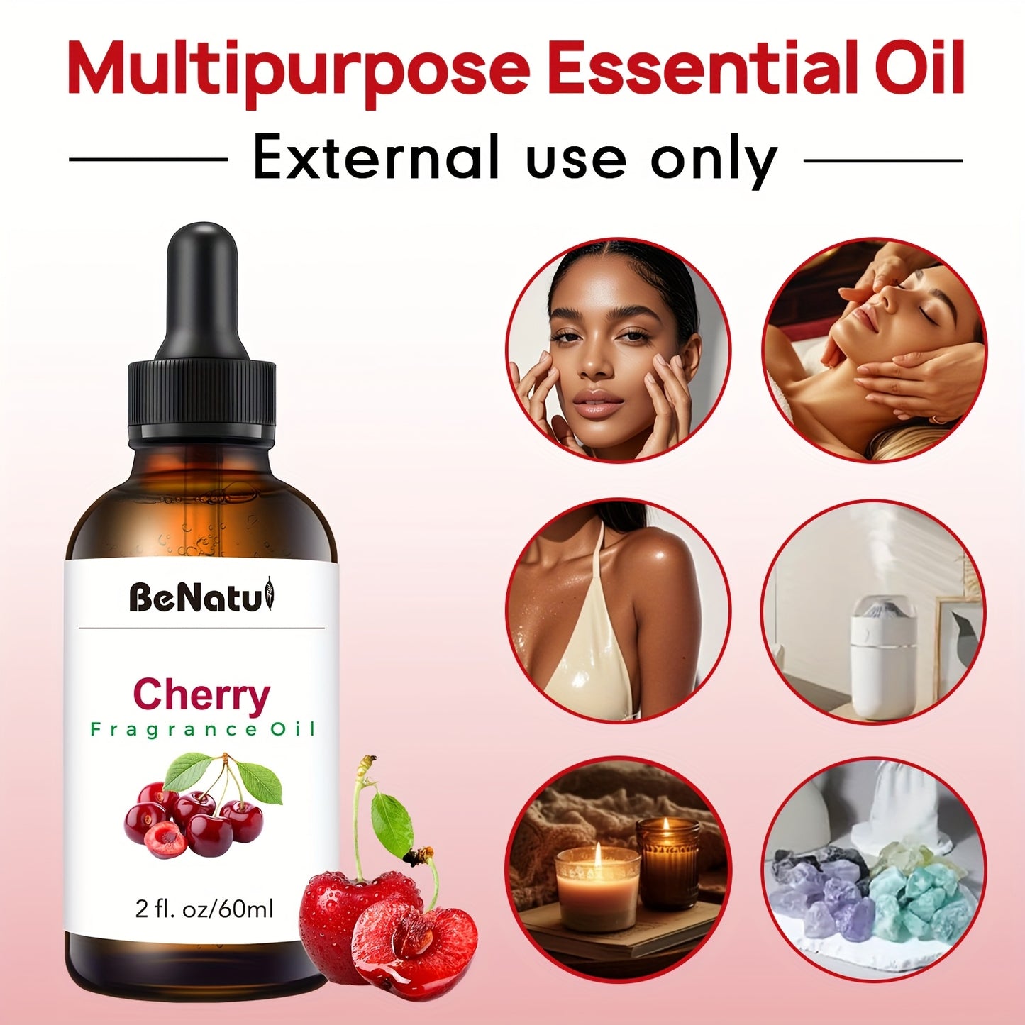 2.03 Ounce Cherry Fragrance Essential Oil Fruit Scent High End Essential Oil Lasting Aroma Suitable for Diffuser Humidifier Soap and Candle Making
