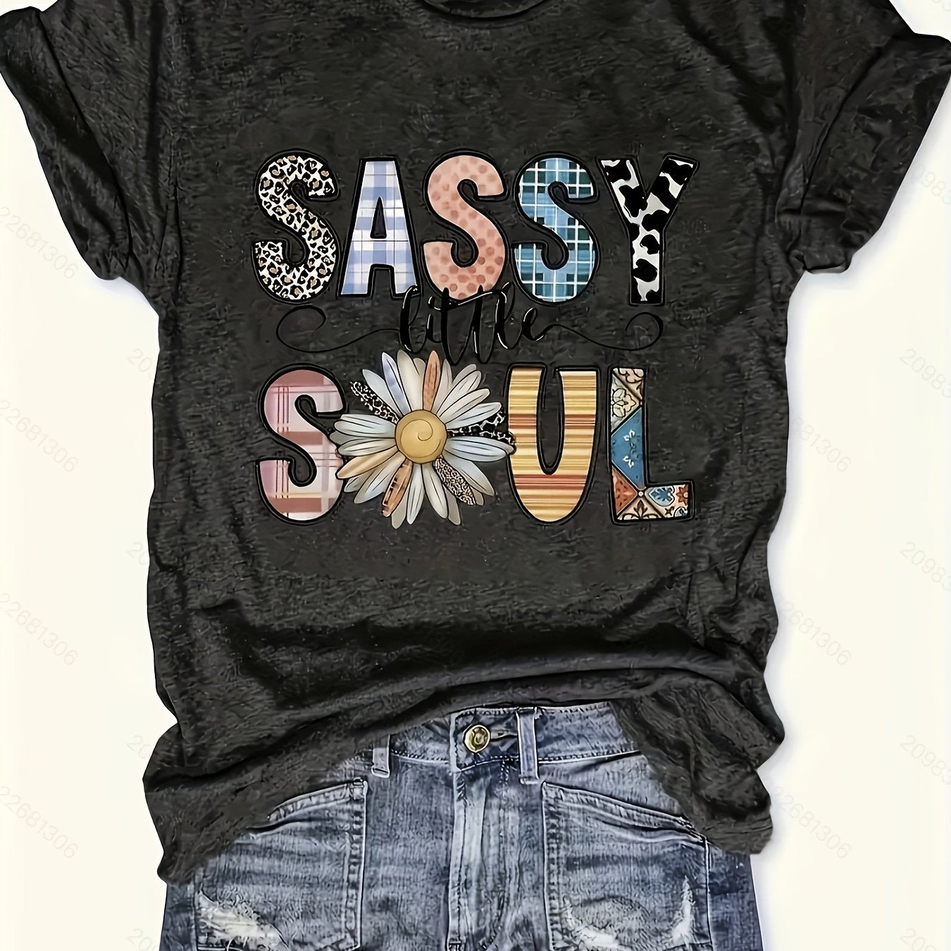 SASSY SOUL Print Crew Neck T-Shirt For Spring & Summer