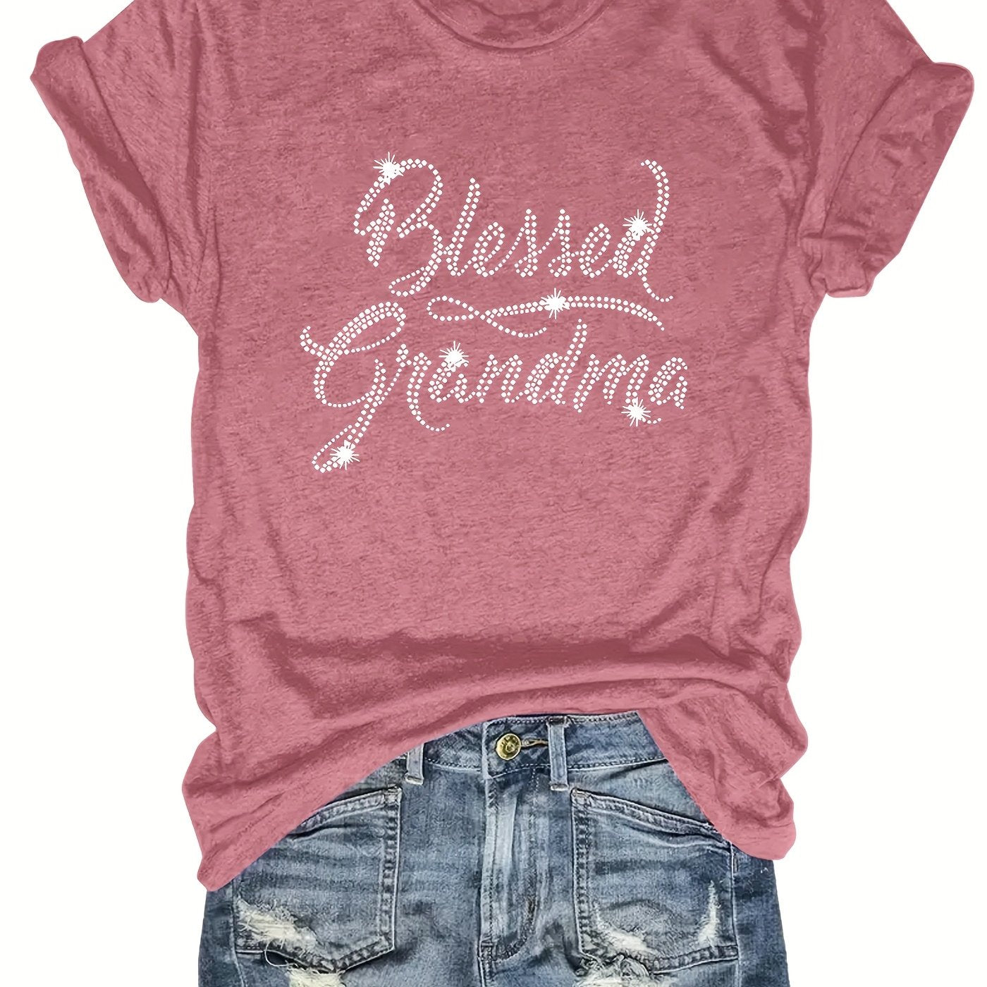 Monogrammed-Printed Round Neck Casual Short Sleeve T-Shirt Fashion Women's Fashion