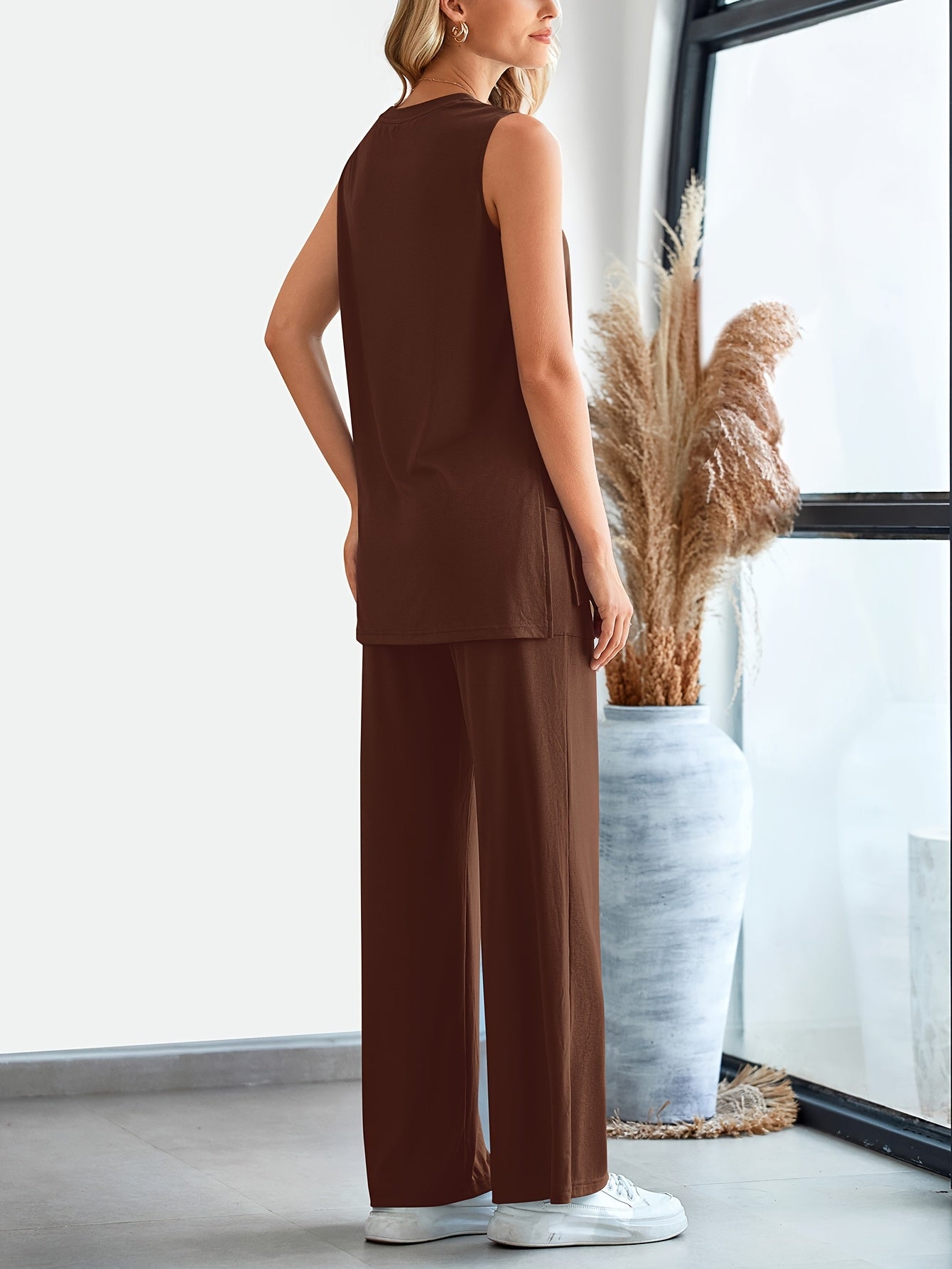 2025 Summer Women'S Two Piece Set Casual Loose Tank Top Wide Leg Pants