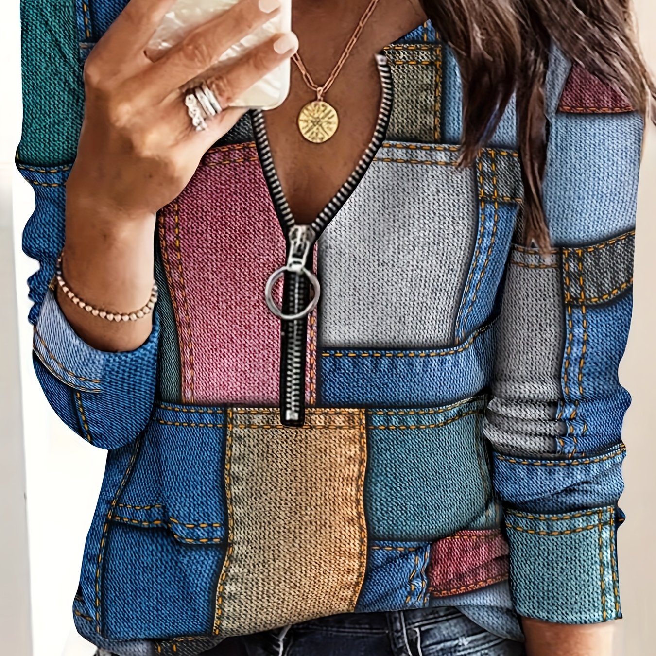 Fashionable V Neck Long Sleeve Pullover