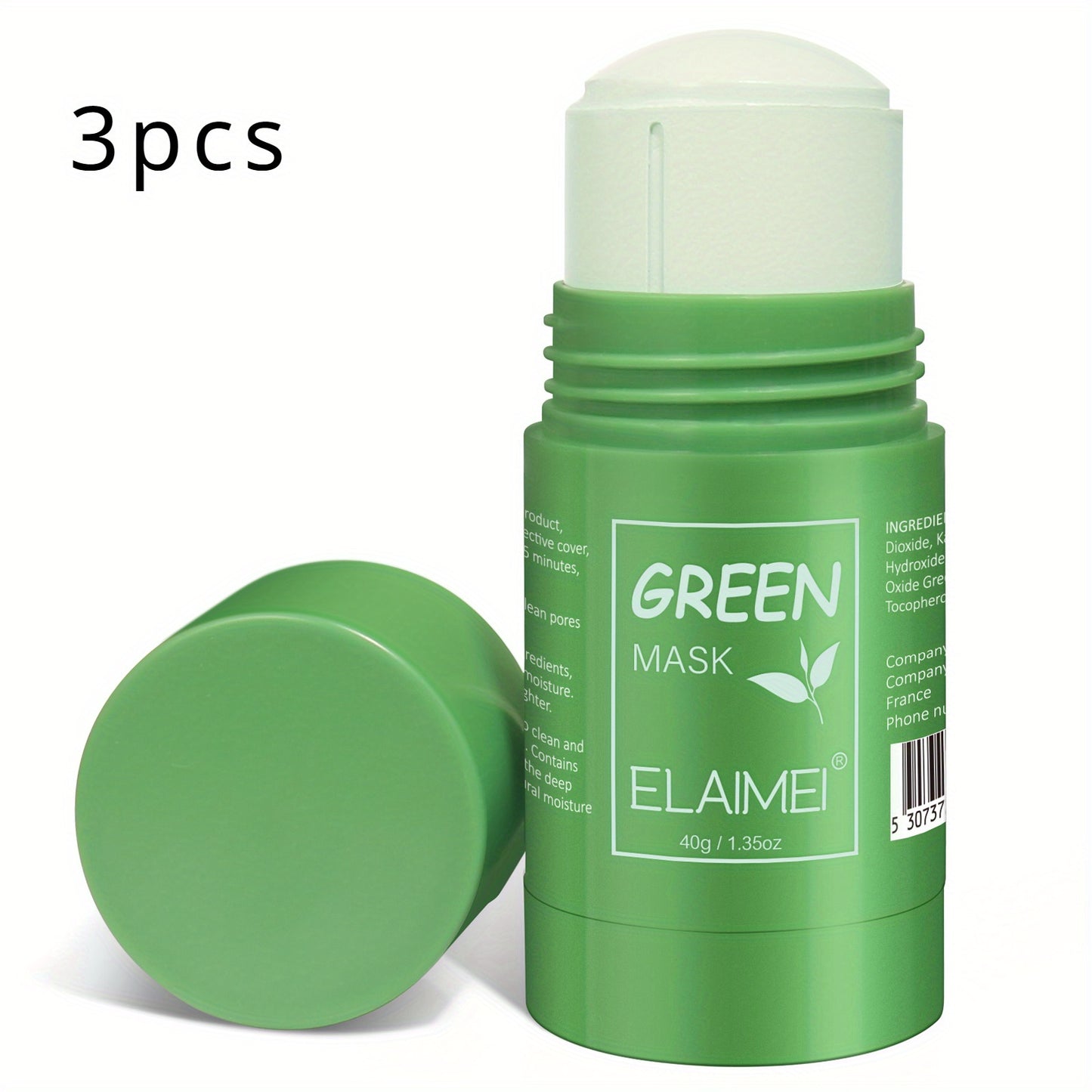 Elaimei 3 Piece Green Tea Cleansing Solid Mask Stick for Pore Cleansing Moisturizing Oil Control and Skin Beautification