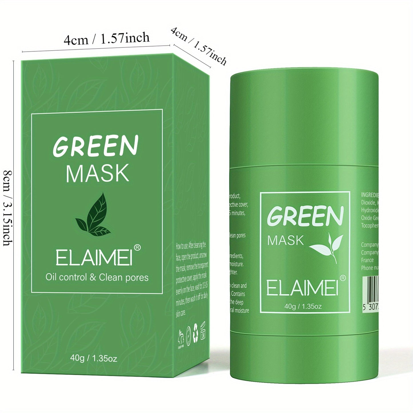 Elaimei 3 Piece Green Tea Cleansing Solid Mask Stick for Pore Cleansing Moisturizing Oil Control and Skin Beautification