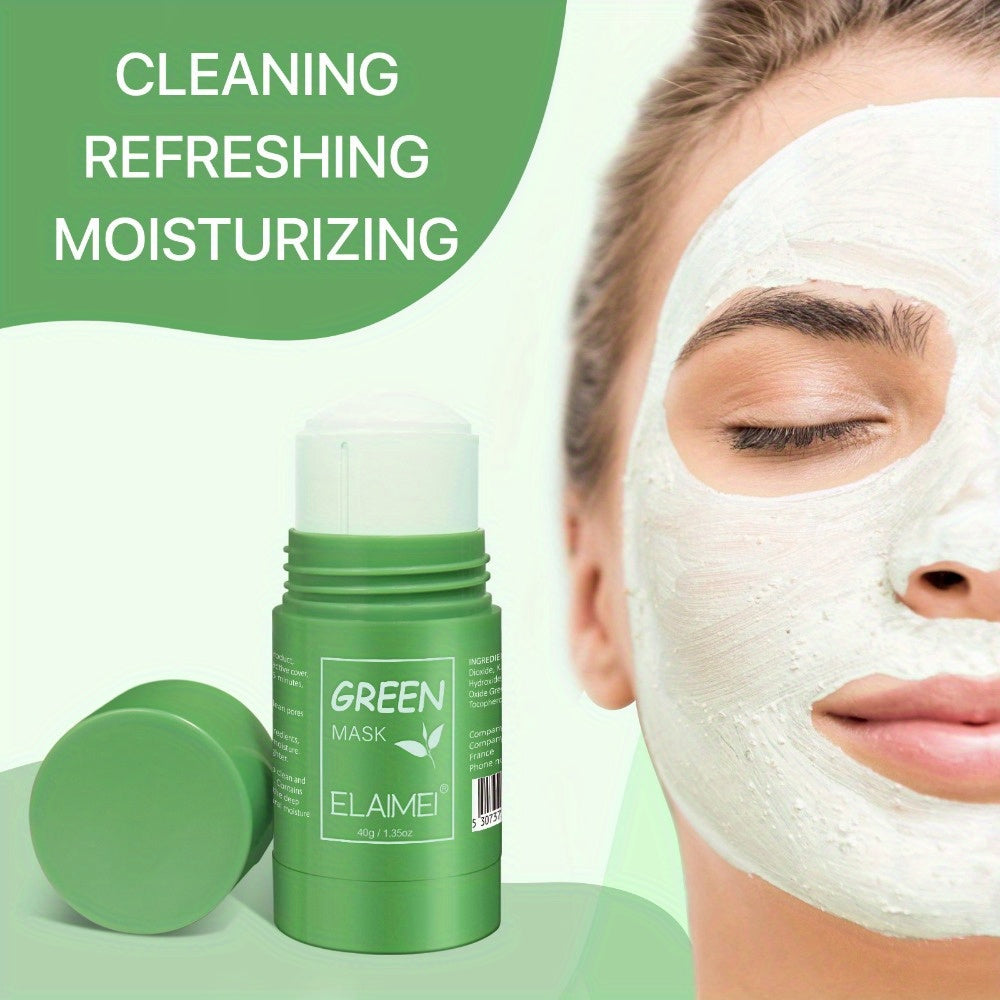 Elaimei 3 Piece Green Tea Cleansing Solid Mask Stick for Pore Cleansing Moisturizing Oil Control and Skin Beautification