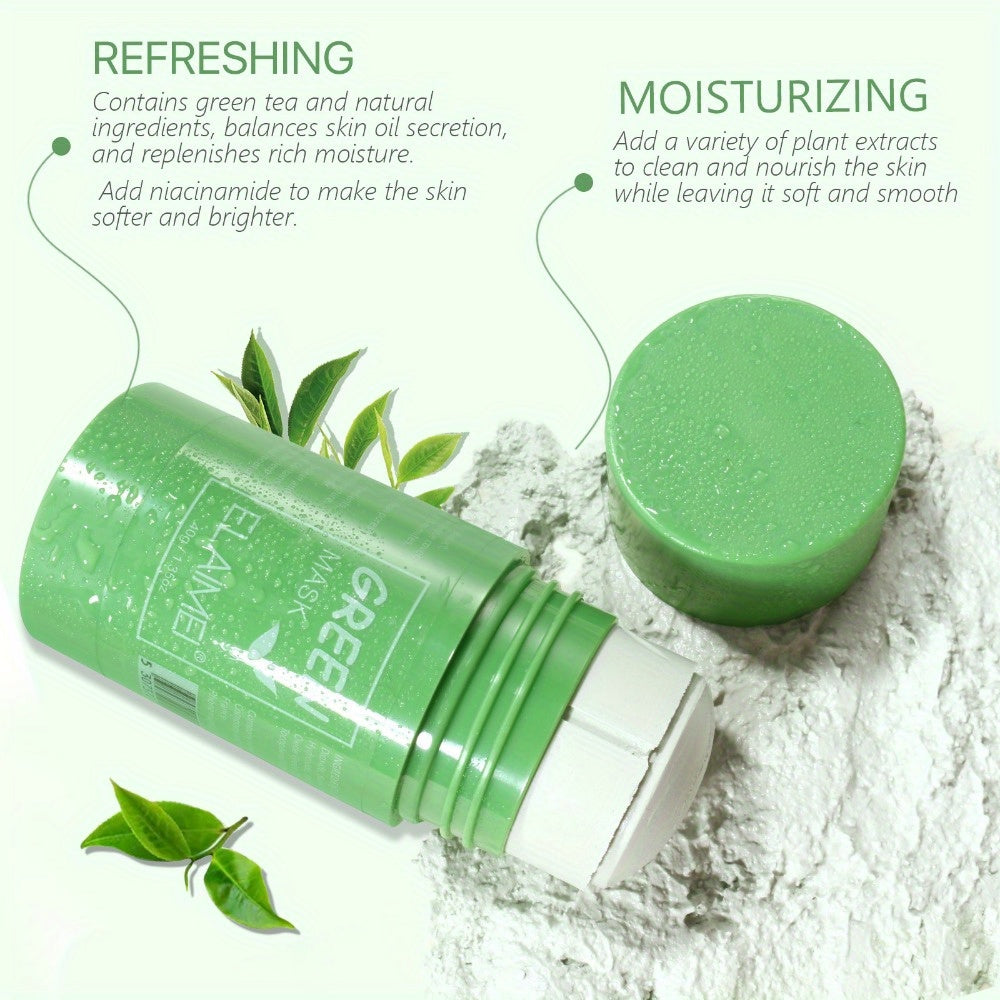 Elaimei 3 Piece Green Tea Cleansing Solid Mask Stick for Pore Cleansing Moisturizing Oil Control and Skin Beautification