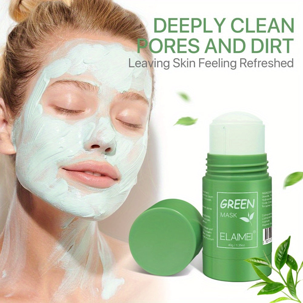 Elaimei 3 Piece Green Tea Cleansing Solid Mask Stick for Pore Cleansing Moisturizing Oil Control and Skin Beautification