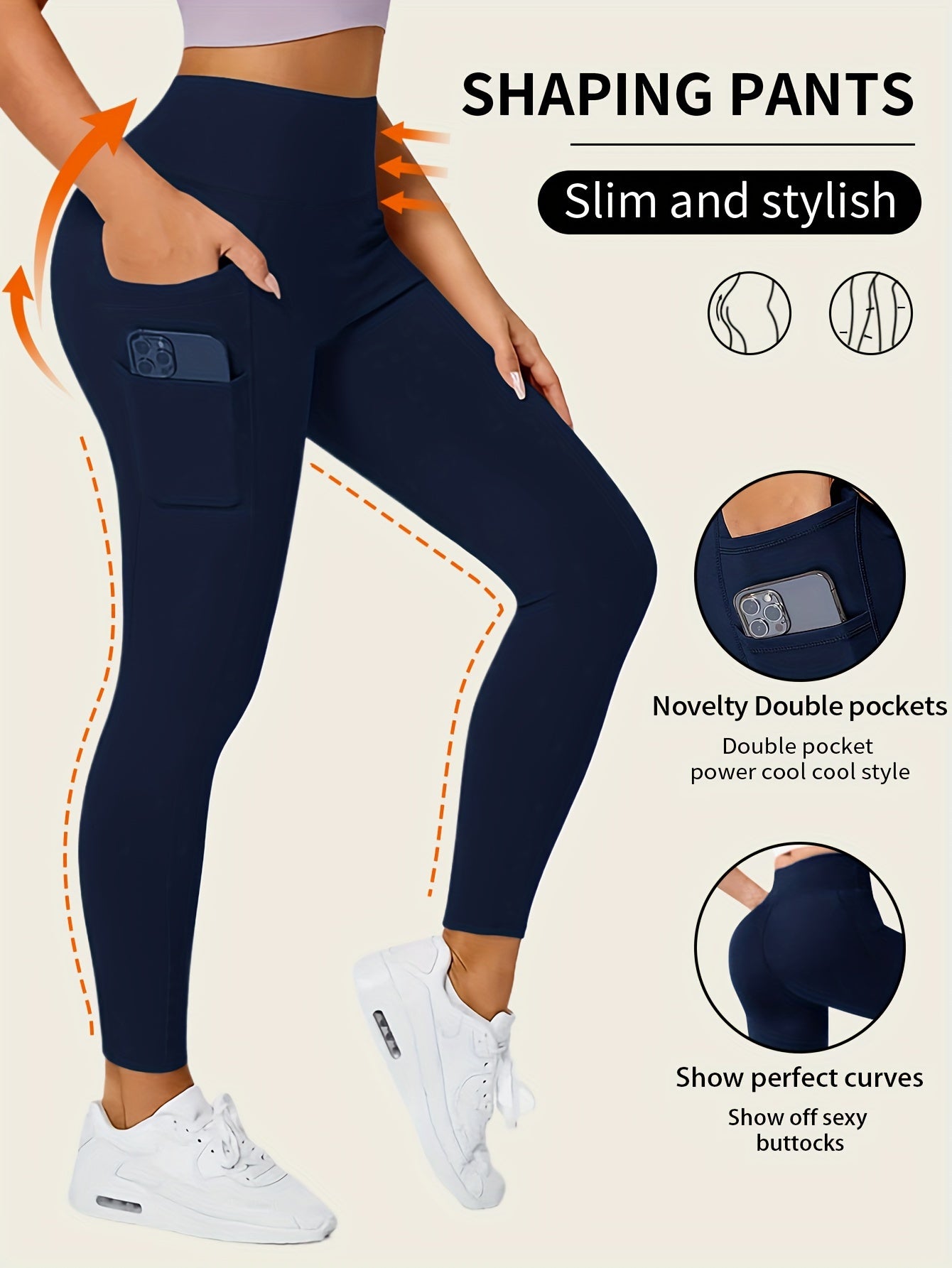 Solid Color Yoga Pants With Pocket, High Stretch Stretch Running Fitness Sports Leggings