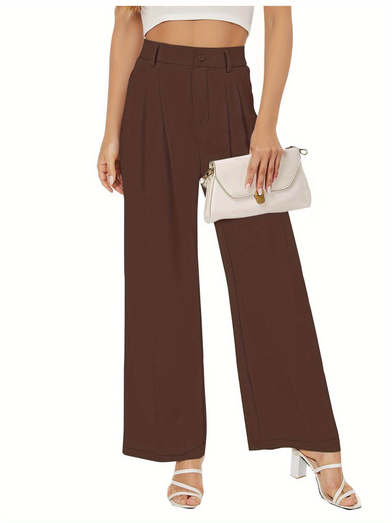 High Waist Pleated Straight Leg Pants