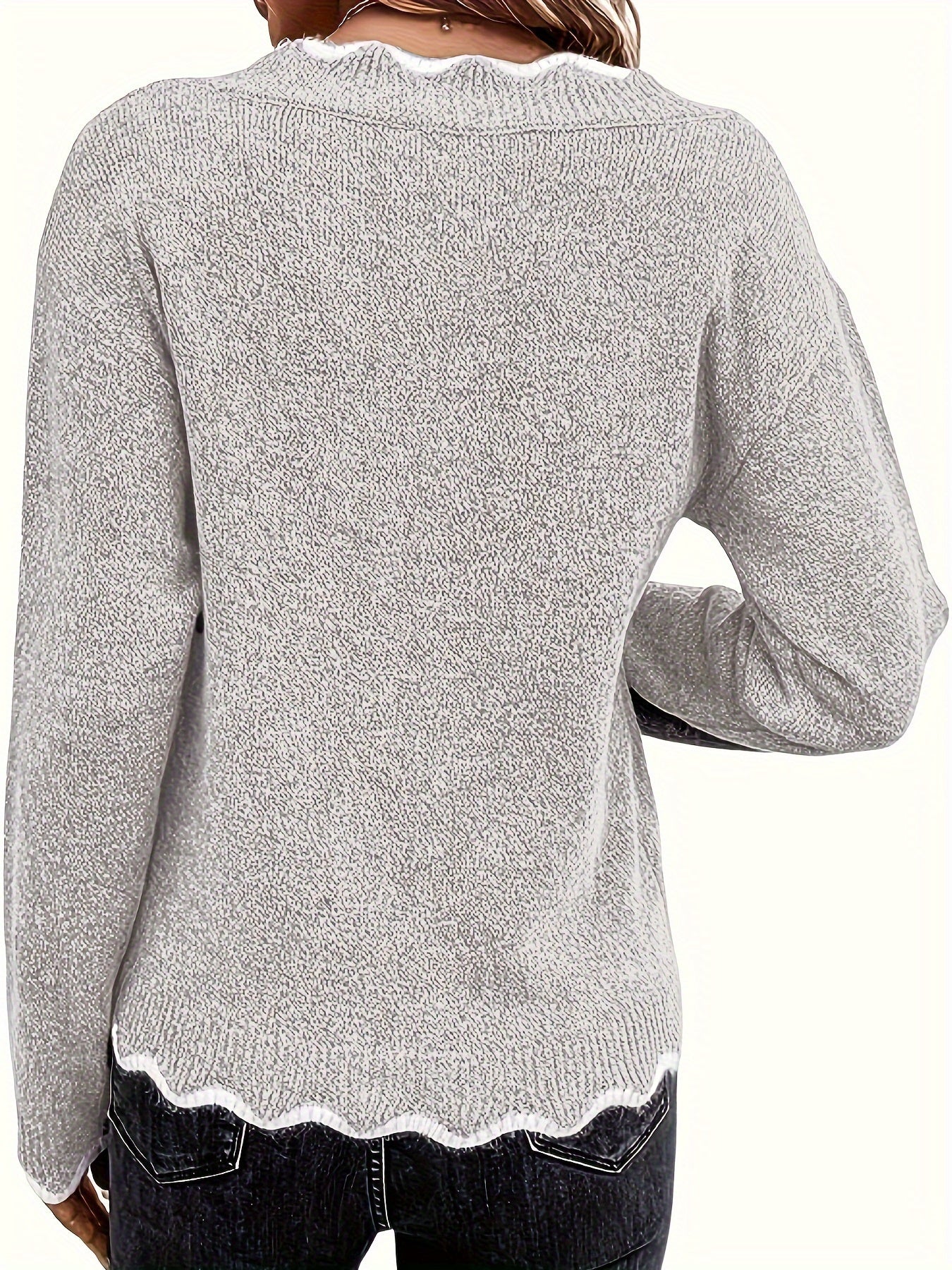Contrast Trim V Neck Pullover Sweater,