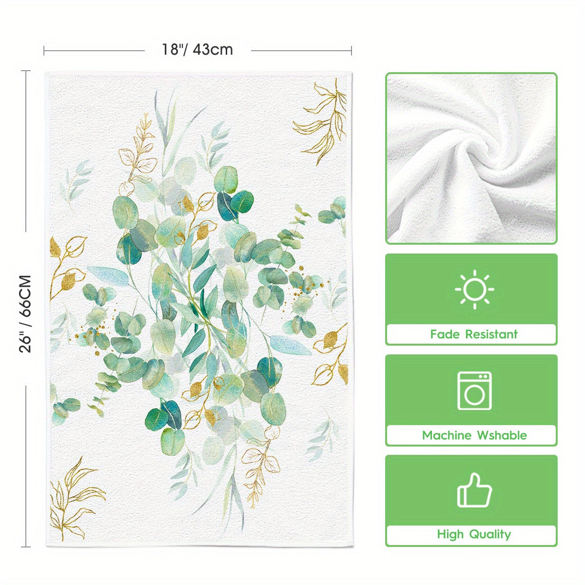 Sm:)e 4pcs Eucalyptus Gold Leaves Summer Kitchen Towels Set