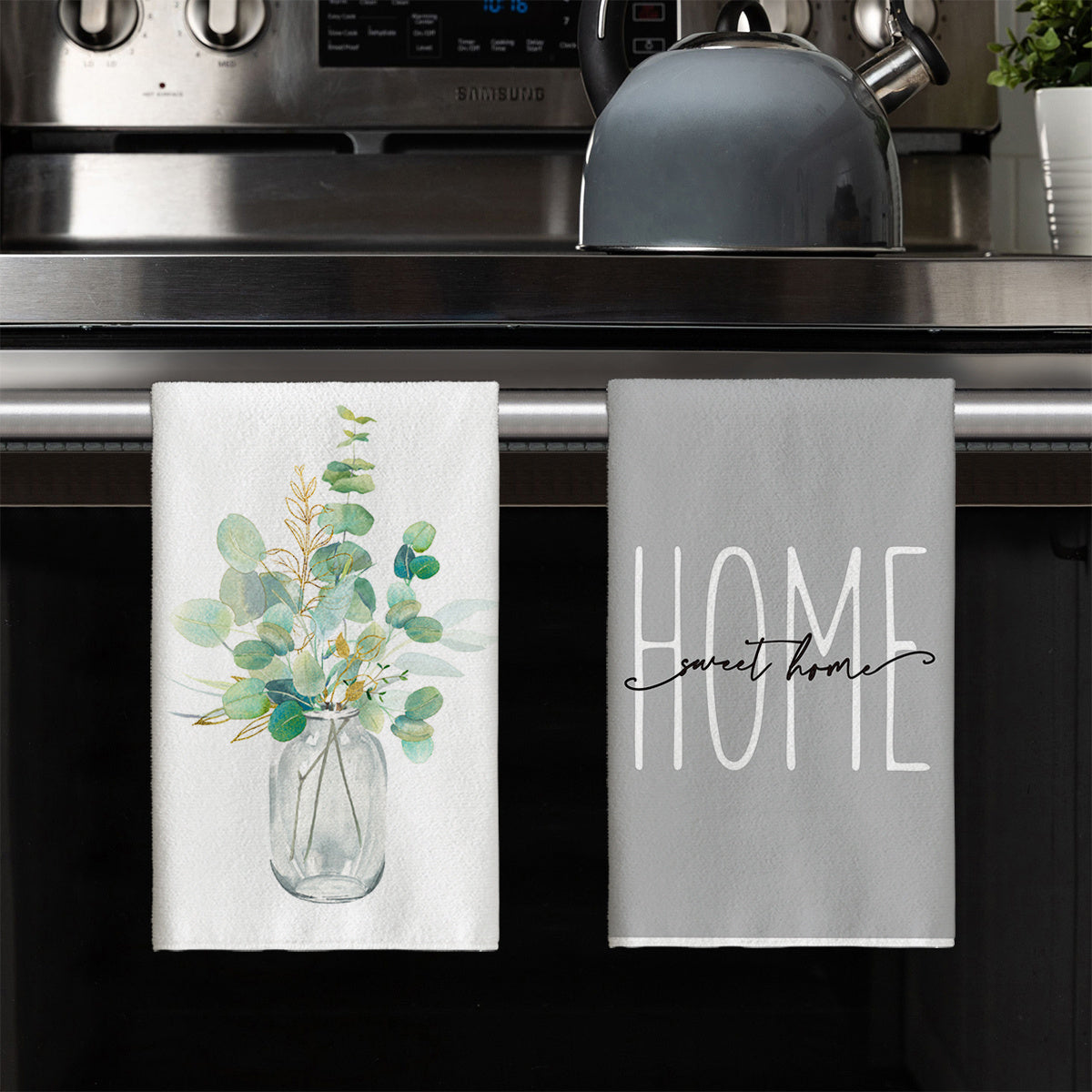 Sm:)e 4pcs Eucalyptus Gold Leaves Summer Kitchen Towels Set