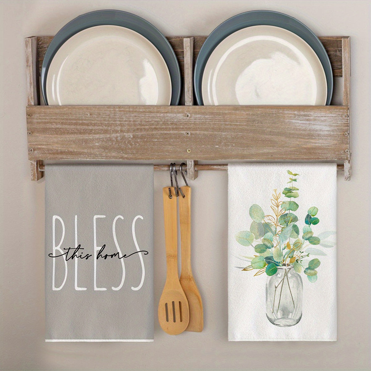 Sm:)e 4pcs Eucalyptus Gold Leaves Summer Kitchen Towels Set