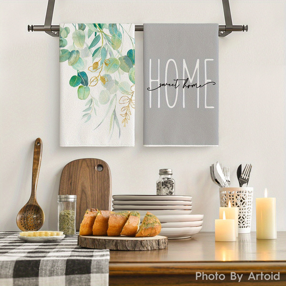 Sm:)e 4pcs Eucalyptus Gold Leaves Summer Kitchen Towels Set