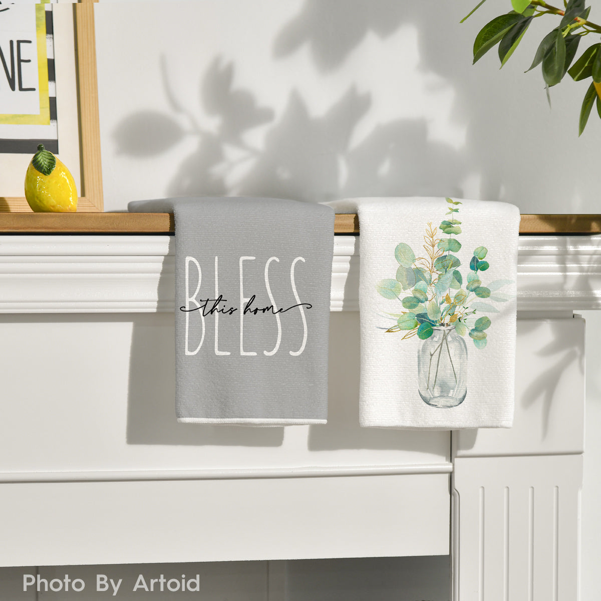 Sm:)e 4pcs Eucalyptus Gold Leaves Summer Kitchen Towels Set