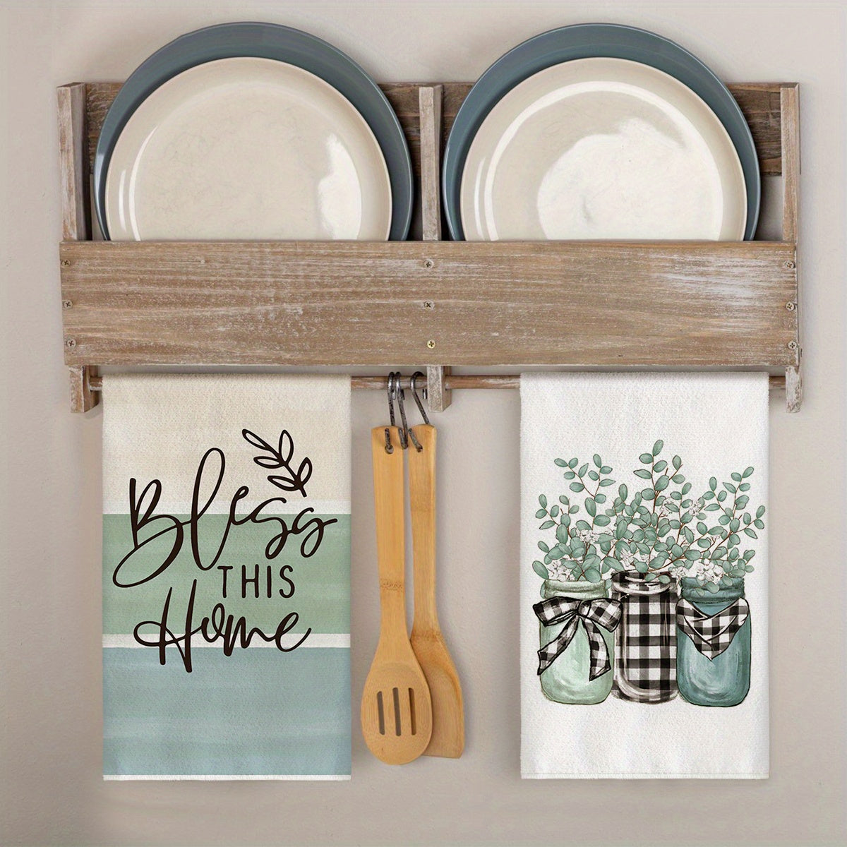 Sm:)e 4pcs Eucalyptus Buffalo Plaid Kitchen Towels Set 4