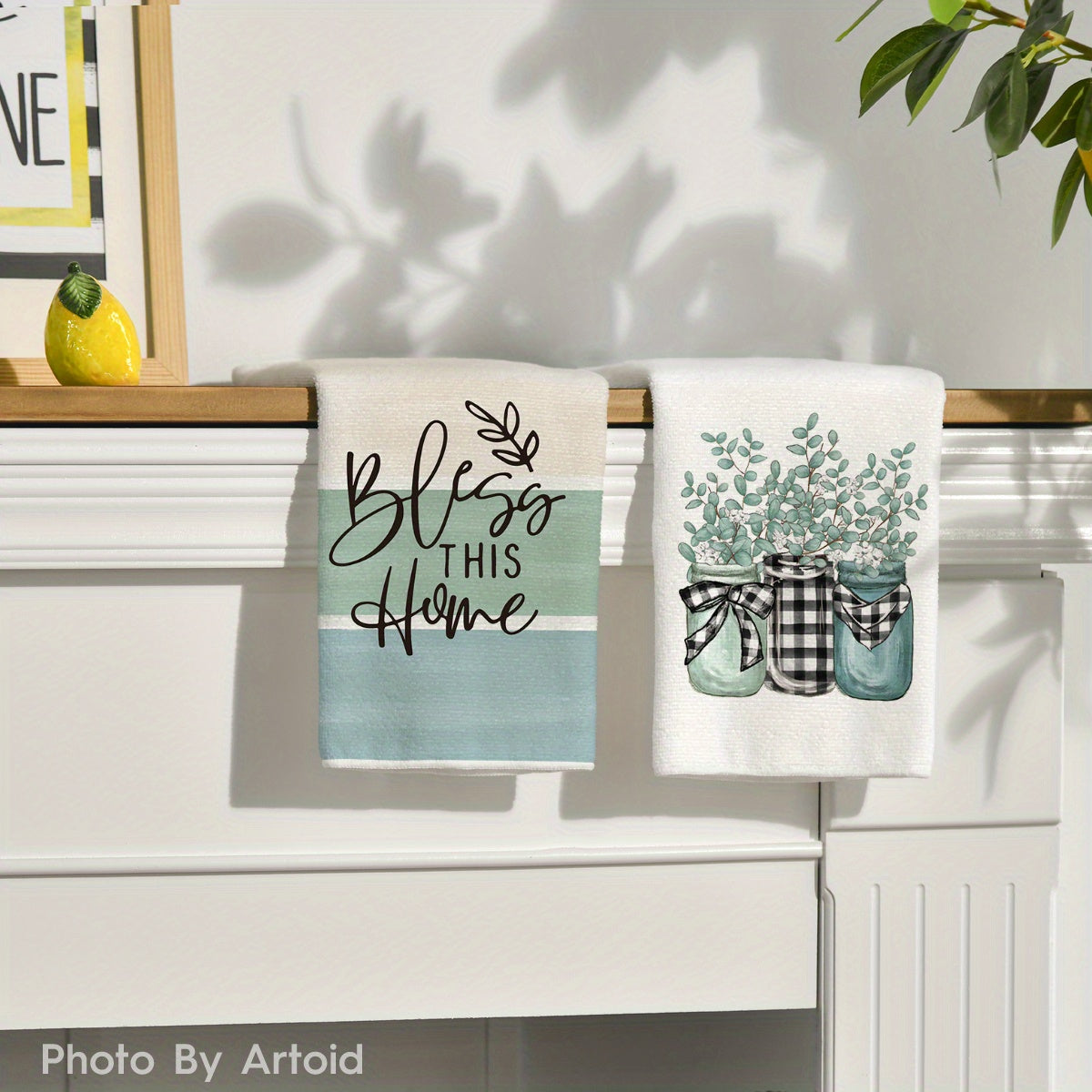 Sm:)e 4pcs Eucalyptus Buffalo Plaid Kitchen Towels Set 4