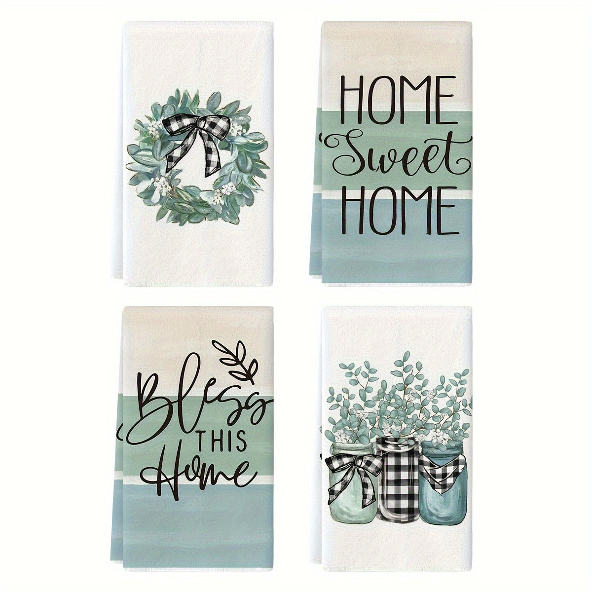 Sm:)e 4pcs Eucalyptus Buffalo Plaid Kitchen Towels Set 4