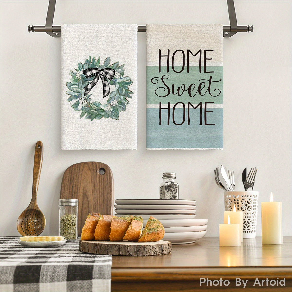 Sm:)e 4pcs Eucalyptus Buffalo Plaid Kitchen Towels Set 4