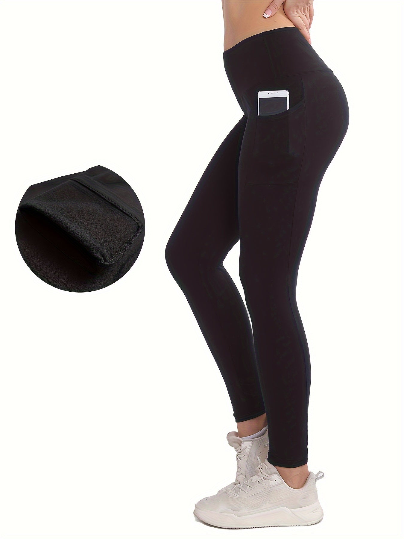 Women's High-Waisted Fleece-Lined Yoga Leggings with Pockets