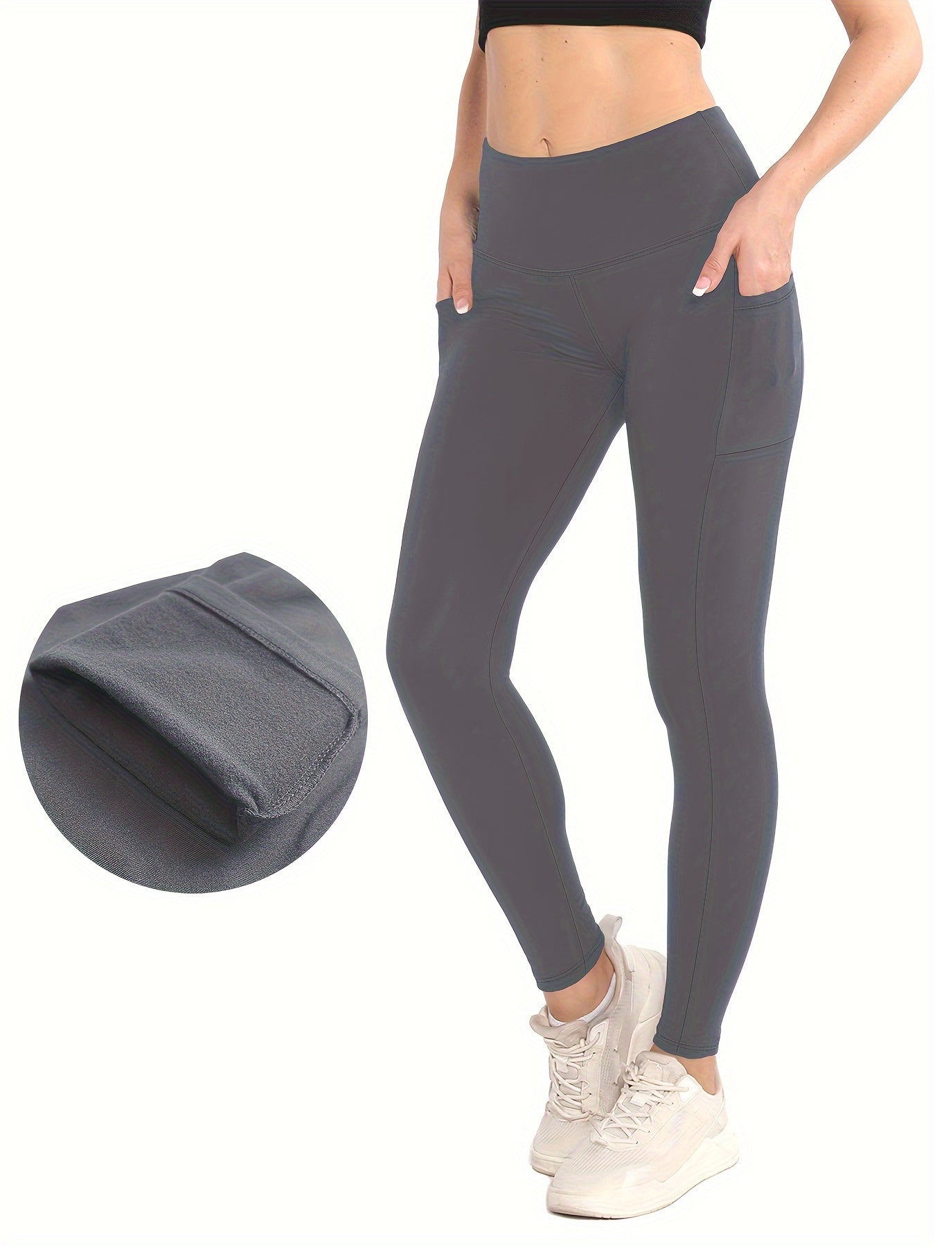 Women's High-Waisted Fleece-Lined Yoga Leggings with Pockets