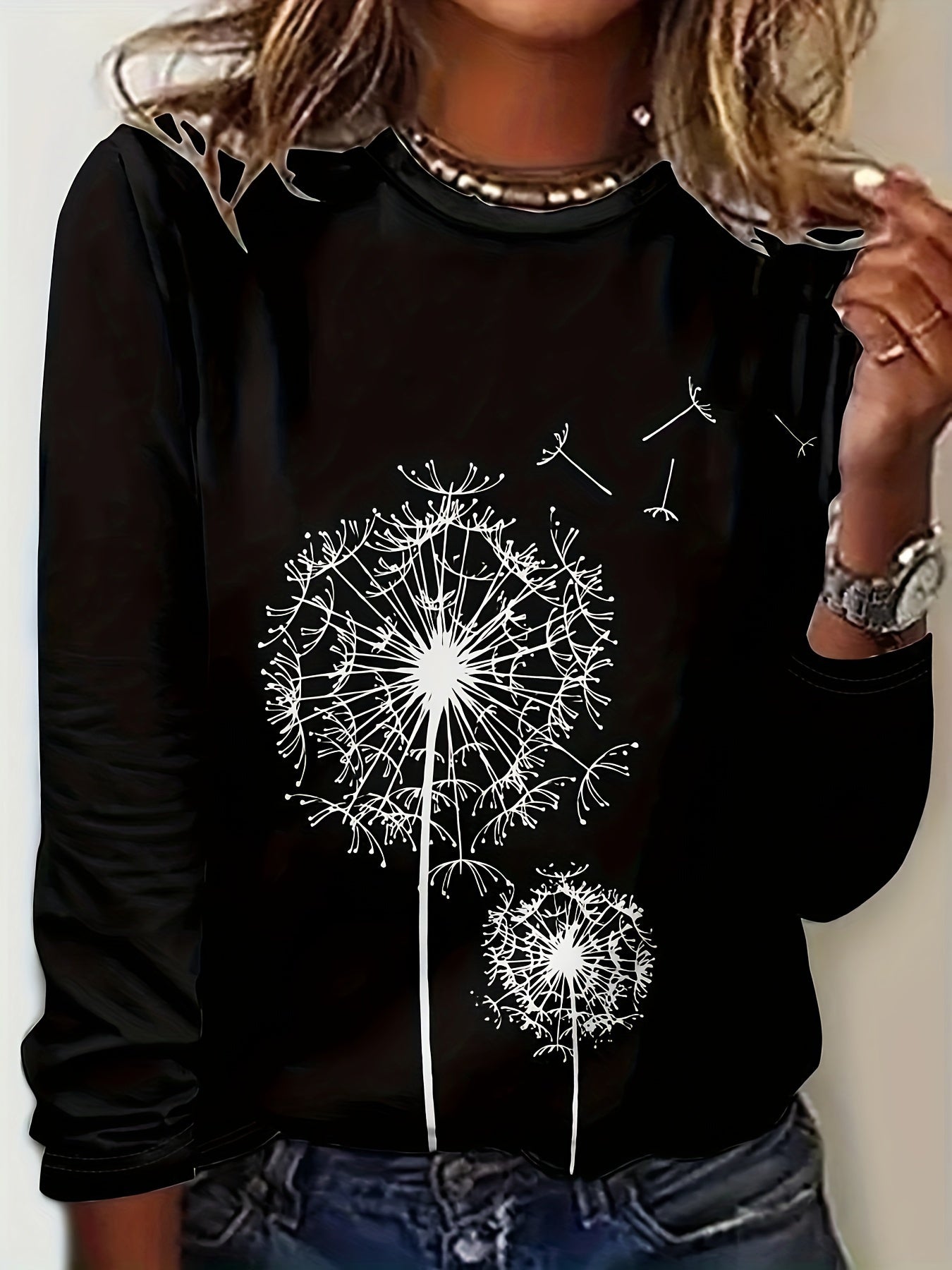 Vibrant Dandelion Print Crew Neck T-Shirt